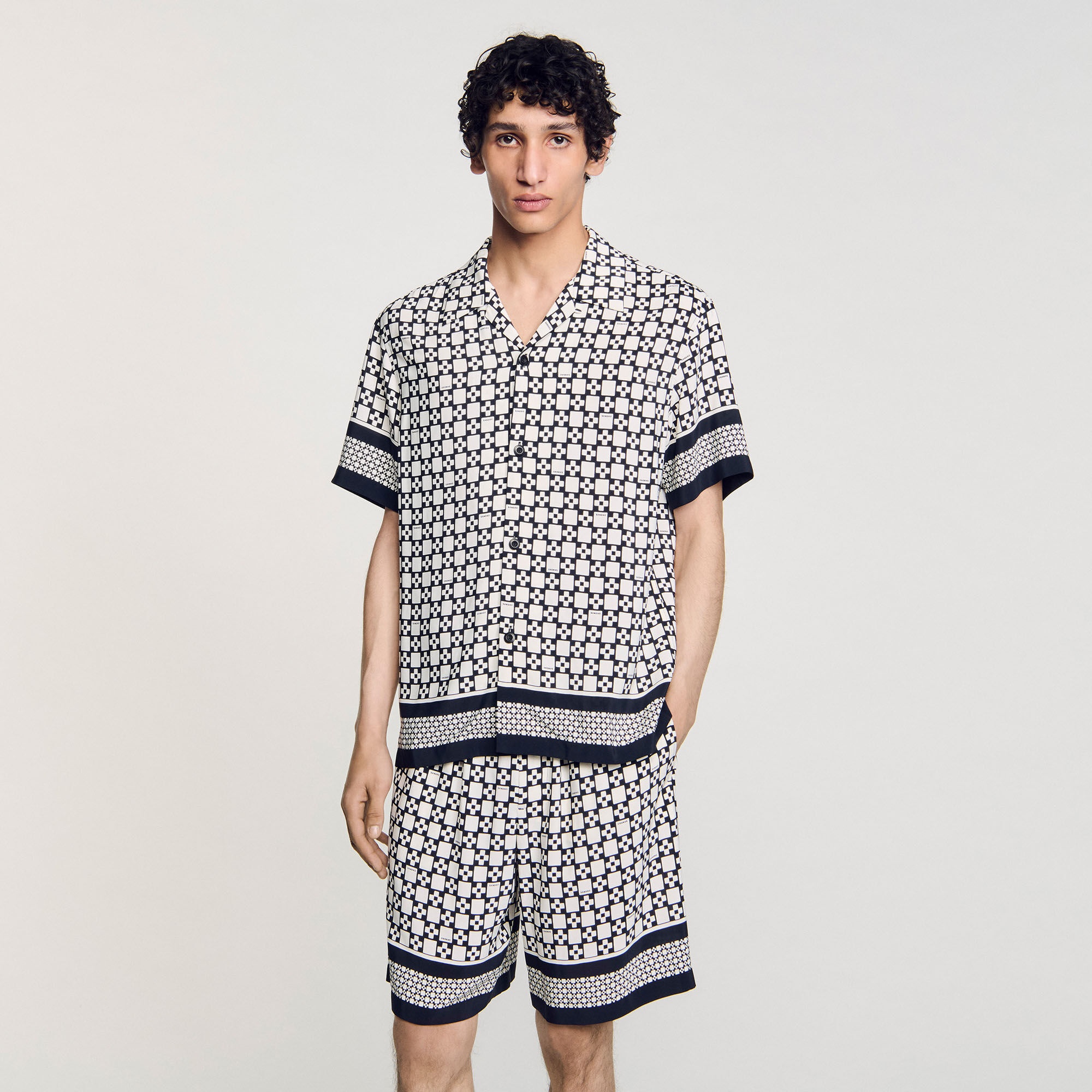 SQUARE CROSS MOTIF FLOWING SHIRT - 4