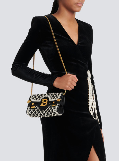 Balmain Suede and embroidered pearl B-Buzz 23 clutch bag outlook