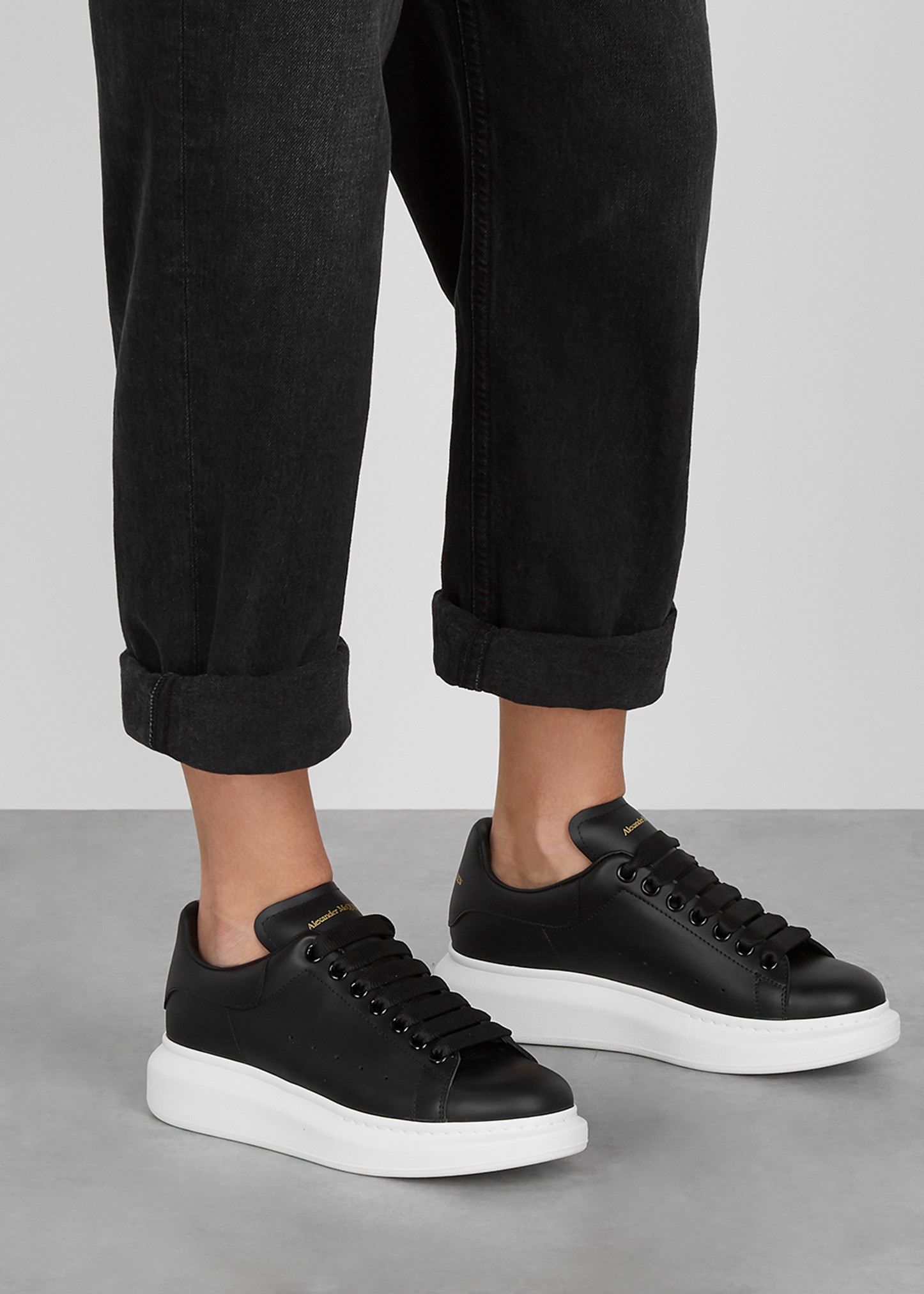 Oversized black leather sneakers - 5