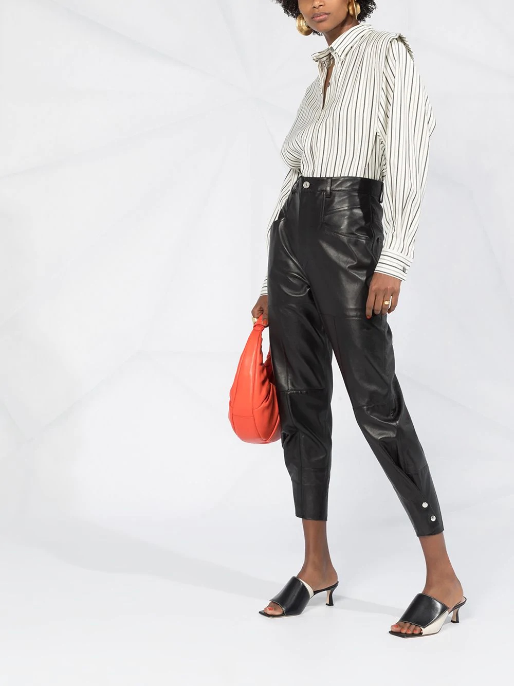 Xiamao high-waisted leather trousers - 4