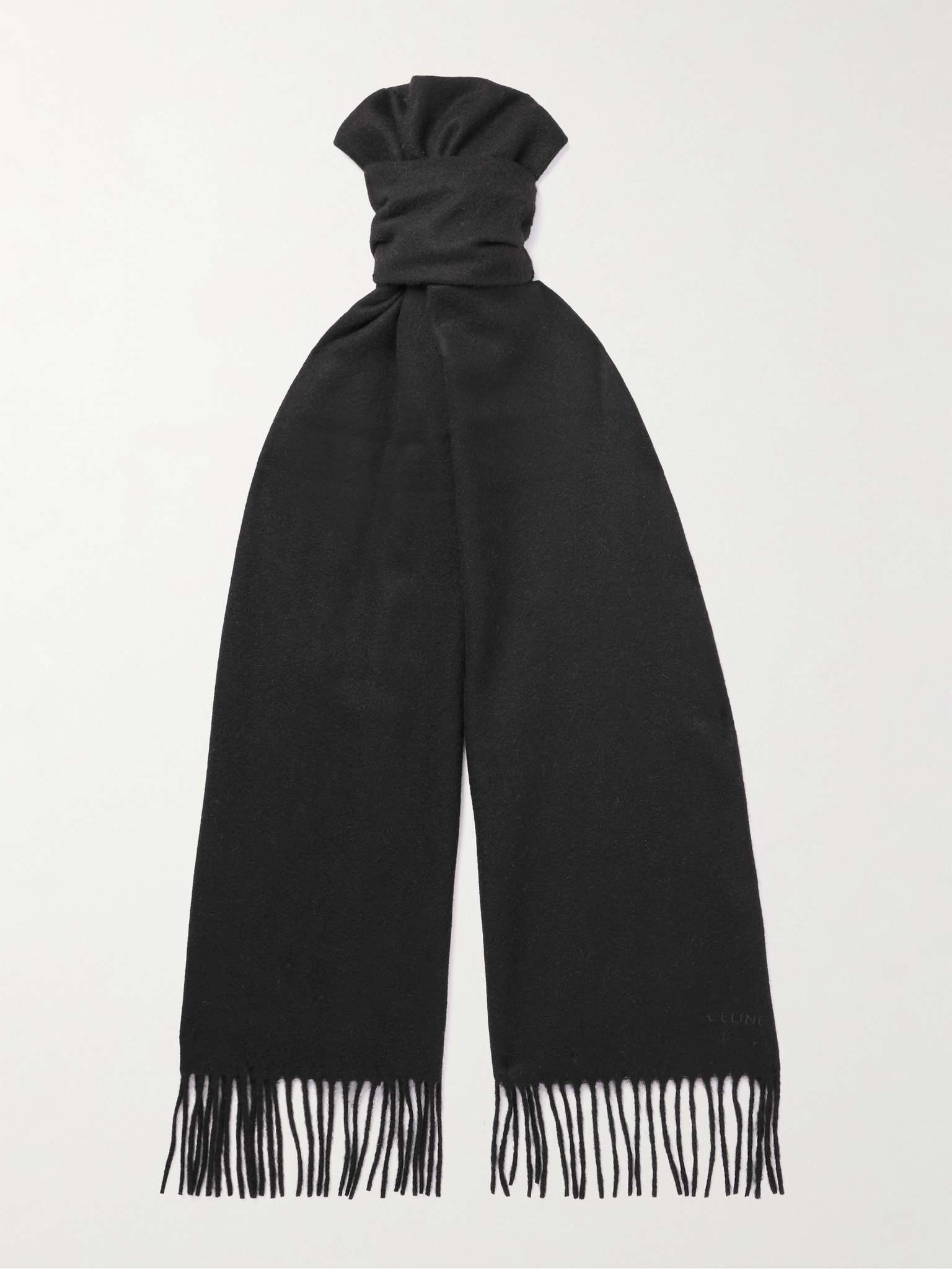 Logo-Embroidered Fringed Cashmere Scarf - 1