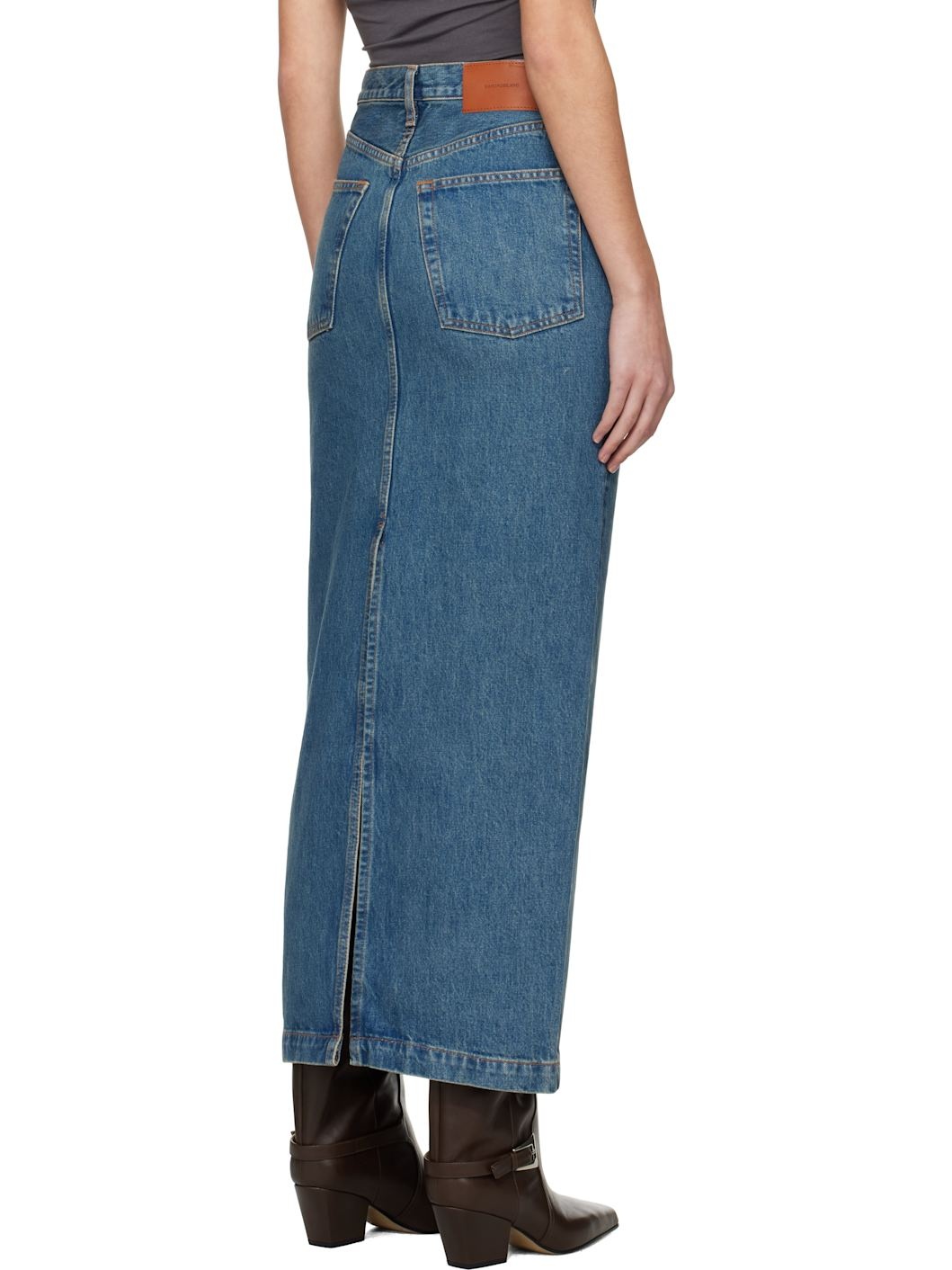 Blue Column Denim Midi Skirt - 3