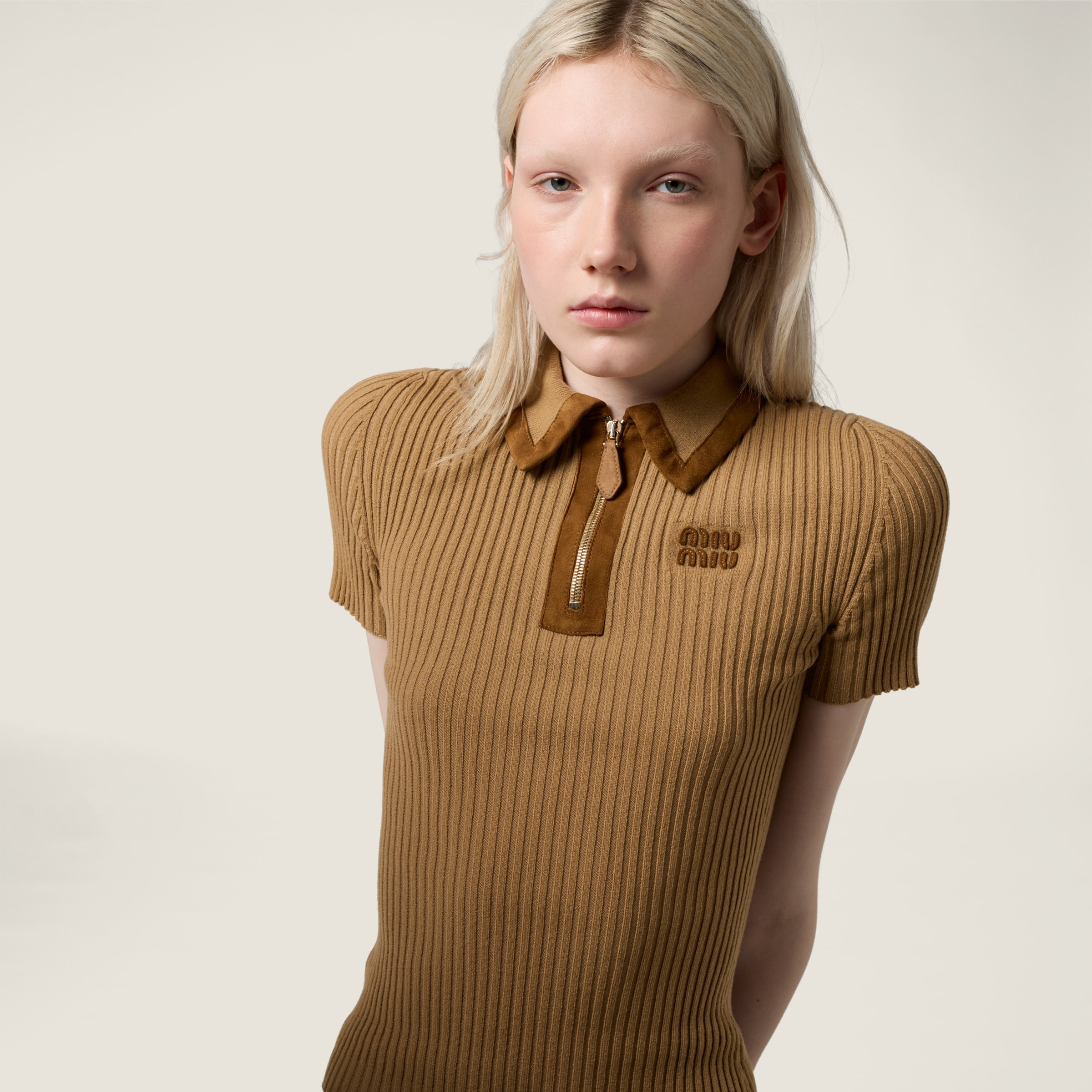 Ribbed knit cashmere polo sweater - 4