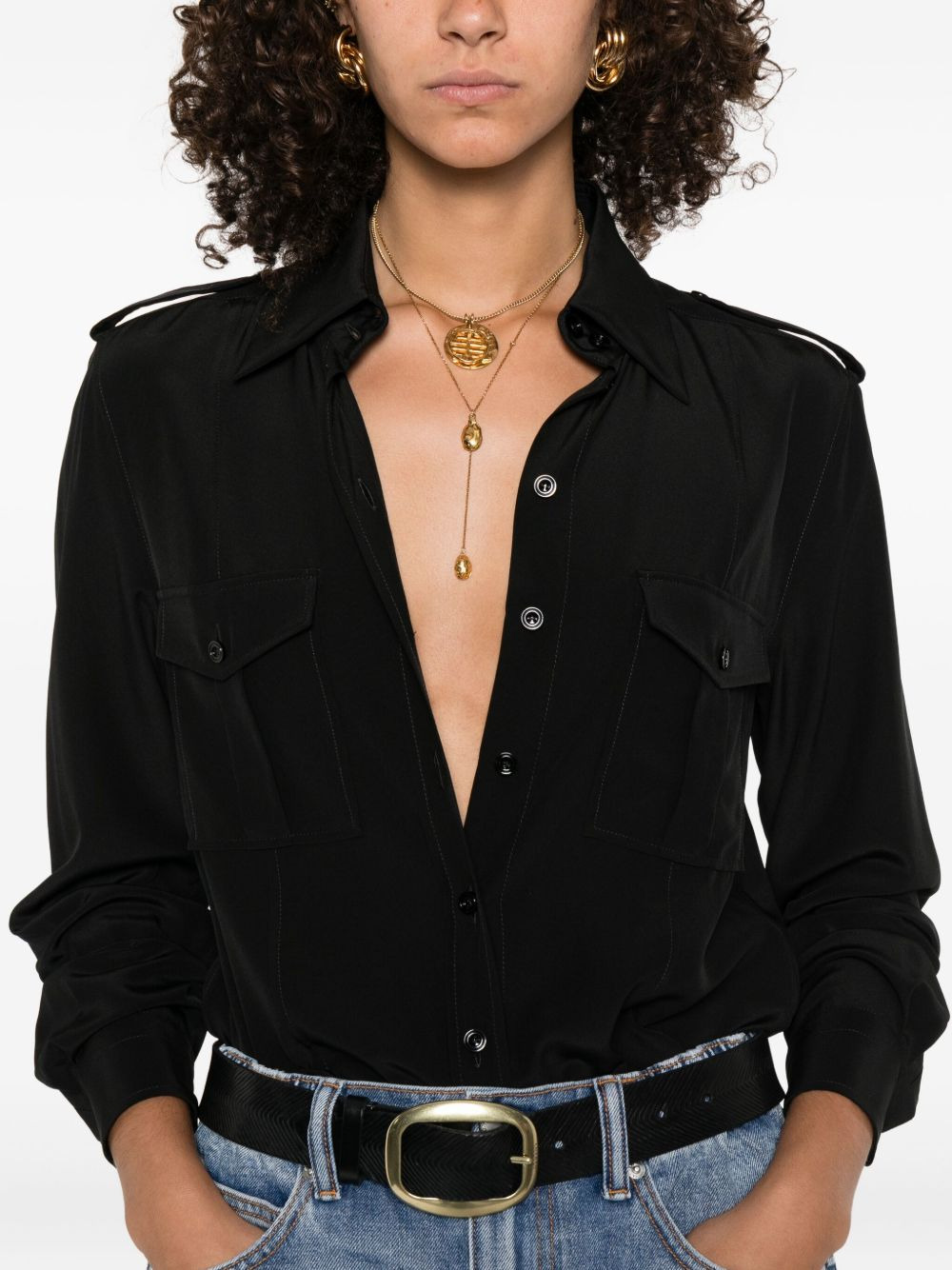 point-collar silk shirt - 5