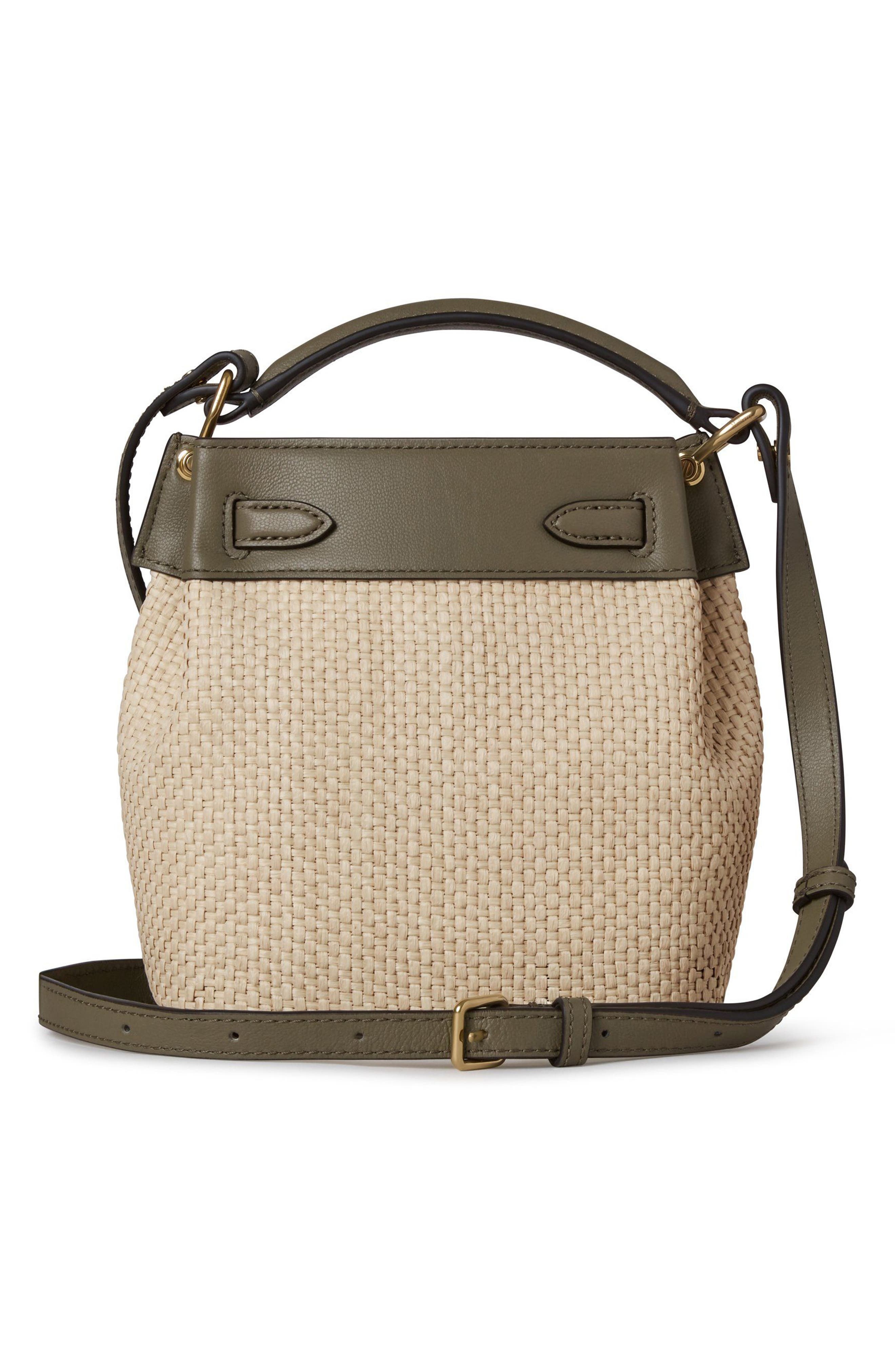Mulberry Mini Islington Woven Raffia & Leather Bucket Bag in Linen Green/Natural at Nordstrom - 3