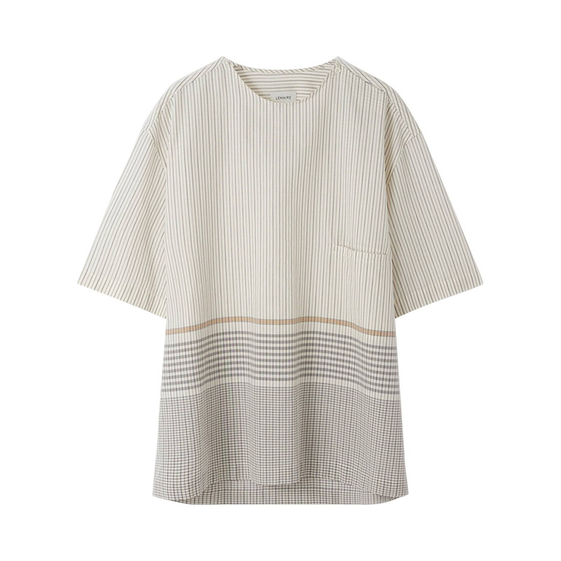 Lemaire Button Neck Shirt 'Carbon/Ecru' 1