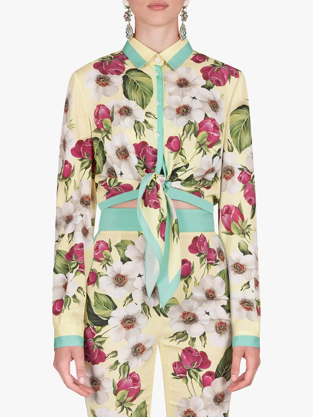 floral-print tie front shirt - 3