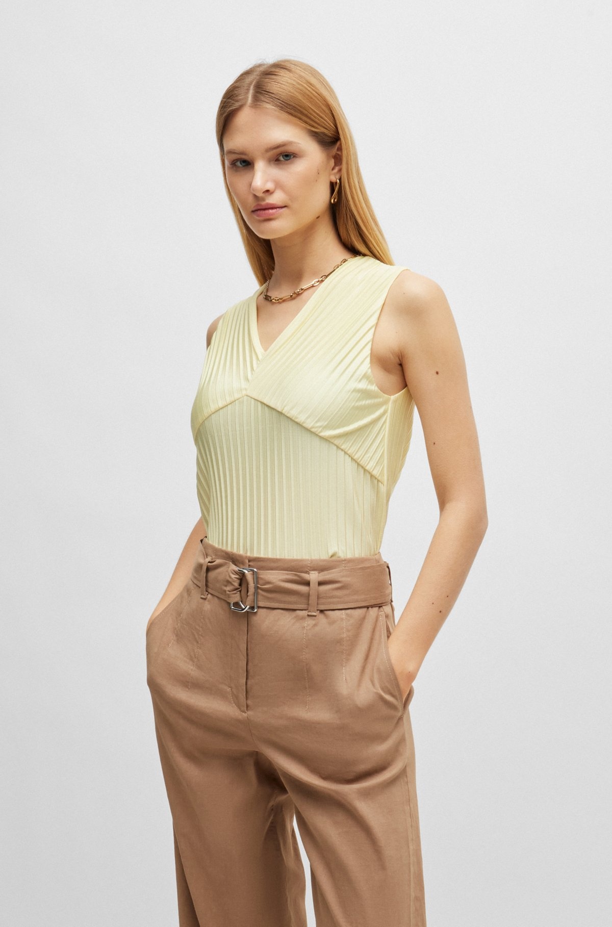 SLEEVELESS JERSEY TOP WITH V NECKLINE AND PLISSÉ PLEATS - 2