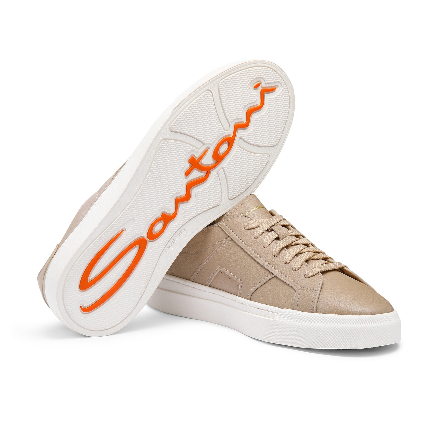 Men's beige tumbled leather Double Buckle Sneaker - 4
