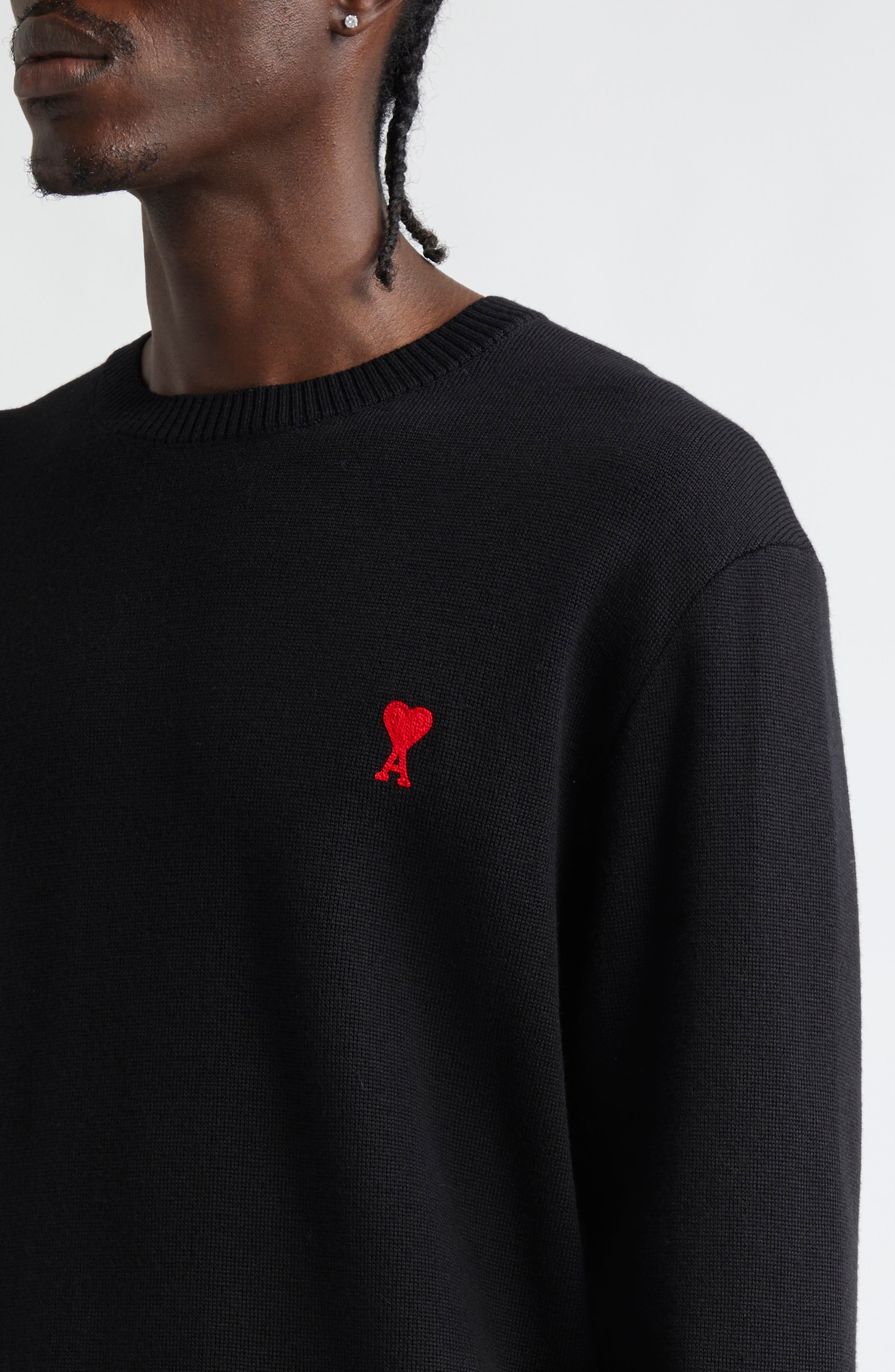 AMI PARIS Ami de Coeur Wool Crewneck Sweater in Black at Nordstrom - 5