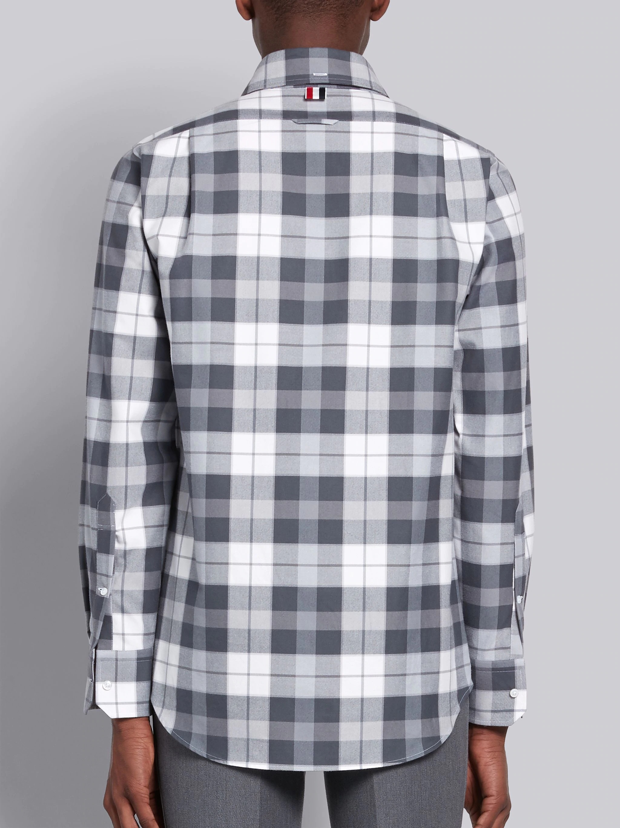 Medium Grey Flannel Tartan Check Straight Fit Long Sleeve Shirt - 4