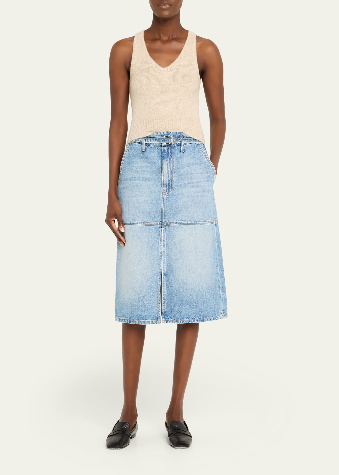 Cecilia Belted Denim Midi Skirt - 2