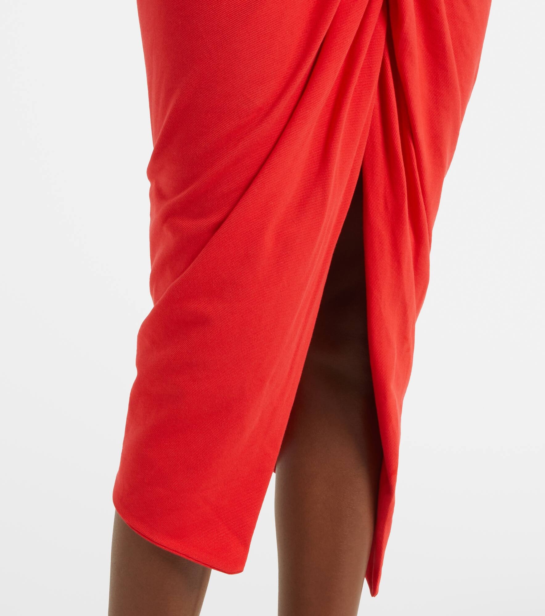 Pulling ruched asymmetric cotton midi dress - 5