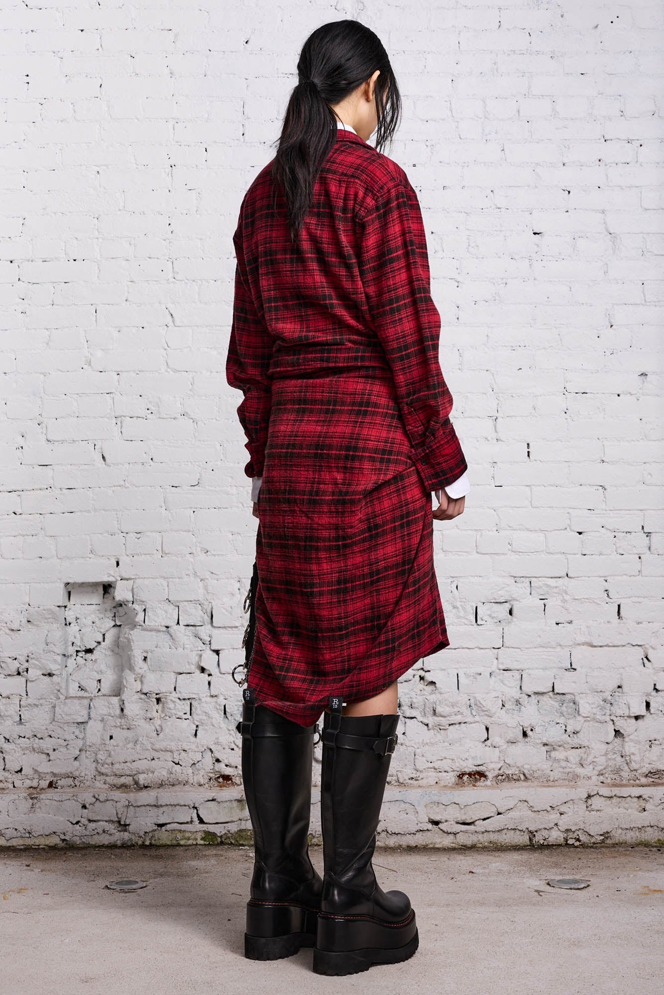 TIE SHIRTDRESS - RED AND BLACK - 5