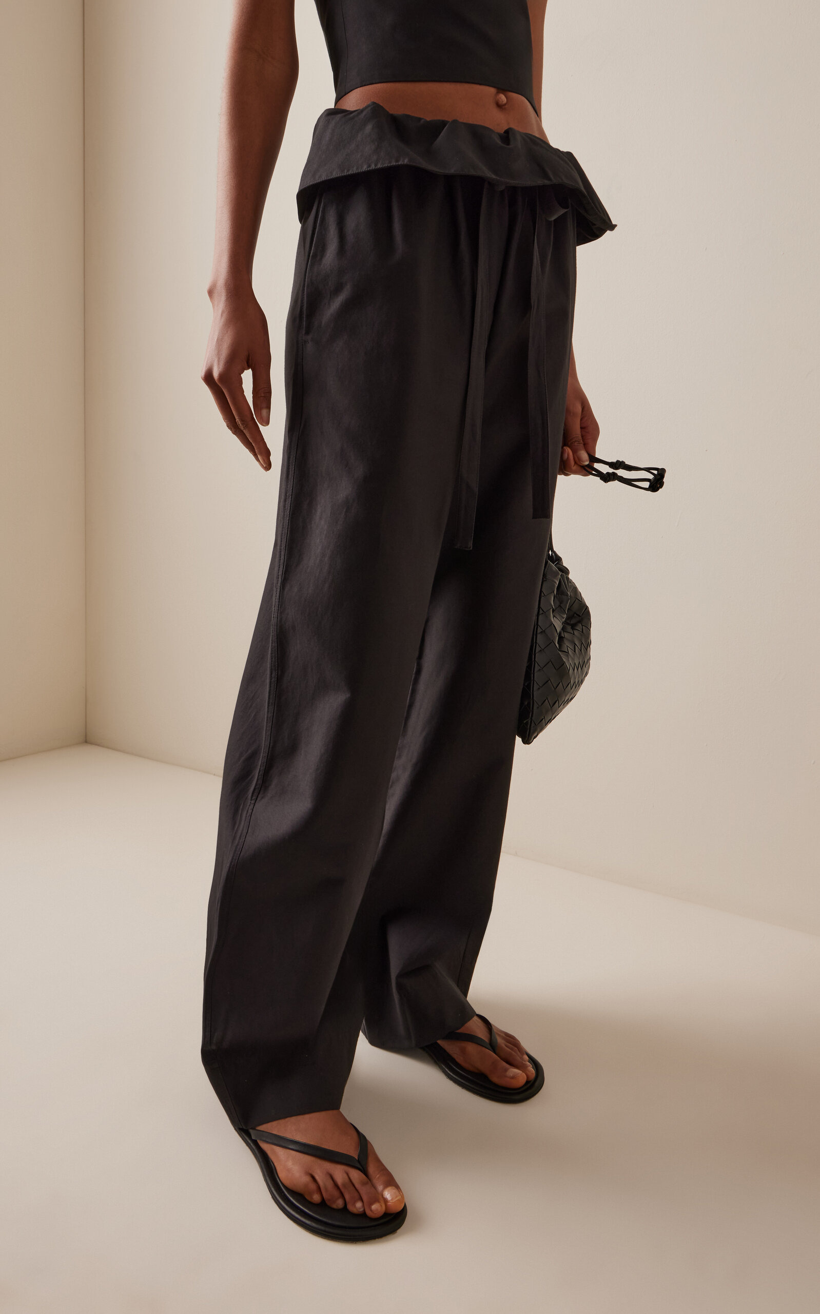 Exclusive Gathered-Waist Cotton-Silk Trousers black - 3