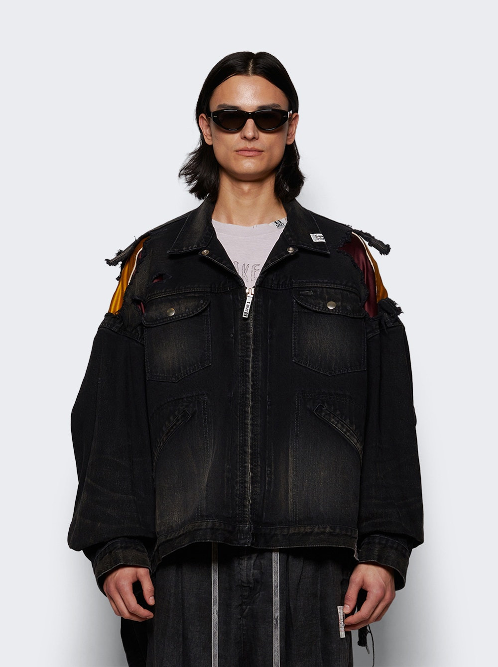 Double Layered Denim Jacket Black - 2