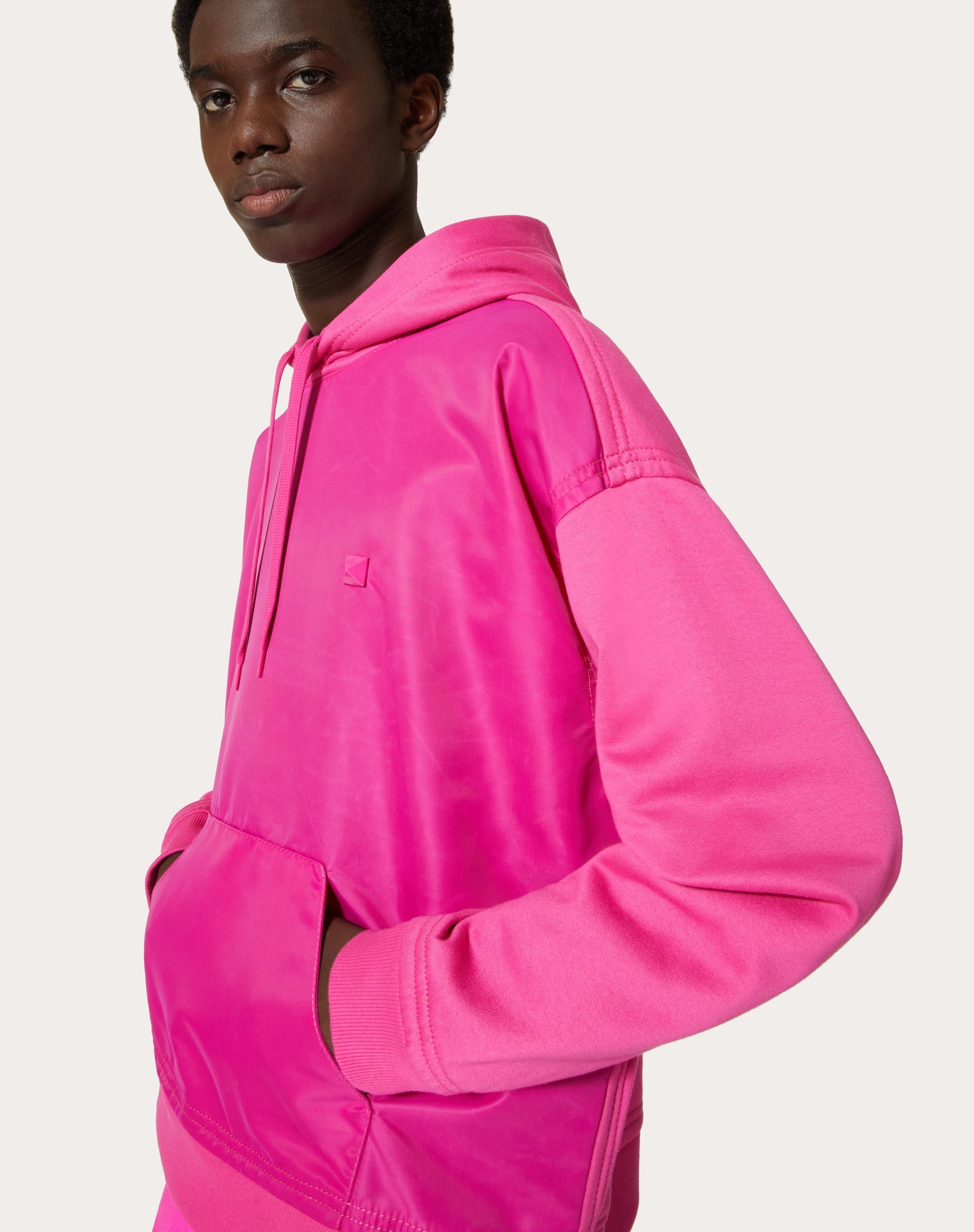 COTTON SWEATSHIRT WITH NYLON PANEL AND STUD DETAIL - 5