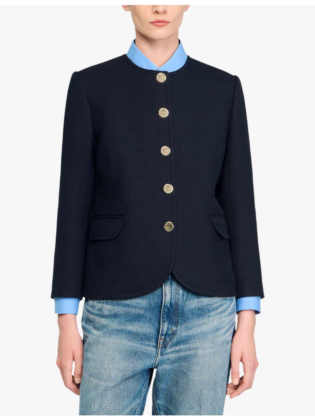 Round-Neck Side-Pocket Woven Jacket - 3