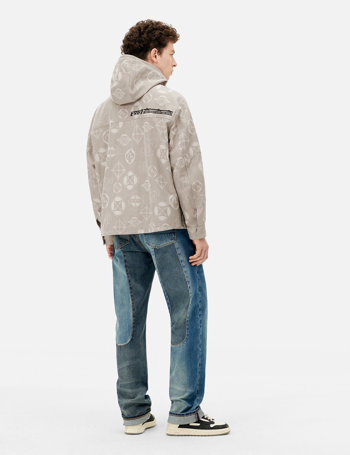 Allover Kamon and Seagull Jacquard Relax Fit Hooded Jacket - 4