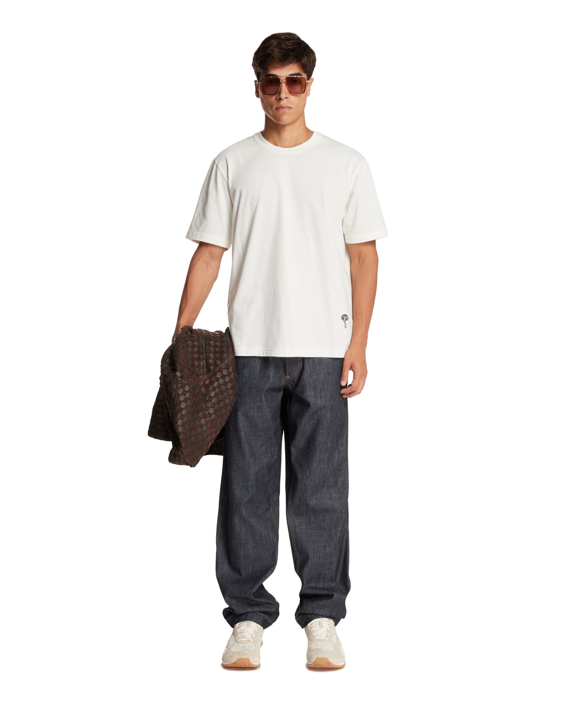 White Crewneck T-Shirt with Embroidery - 2