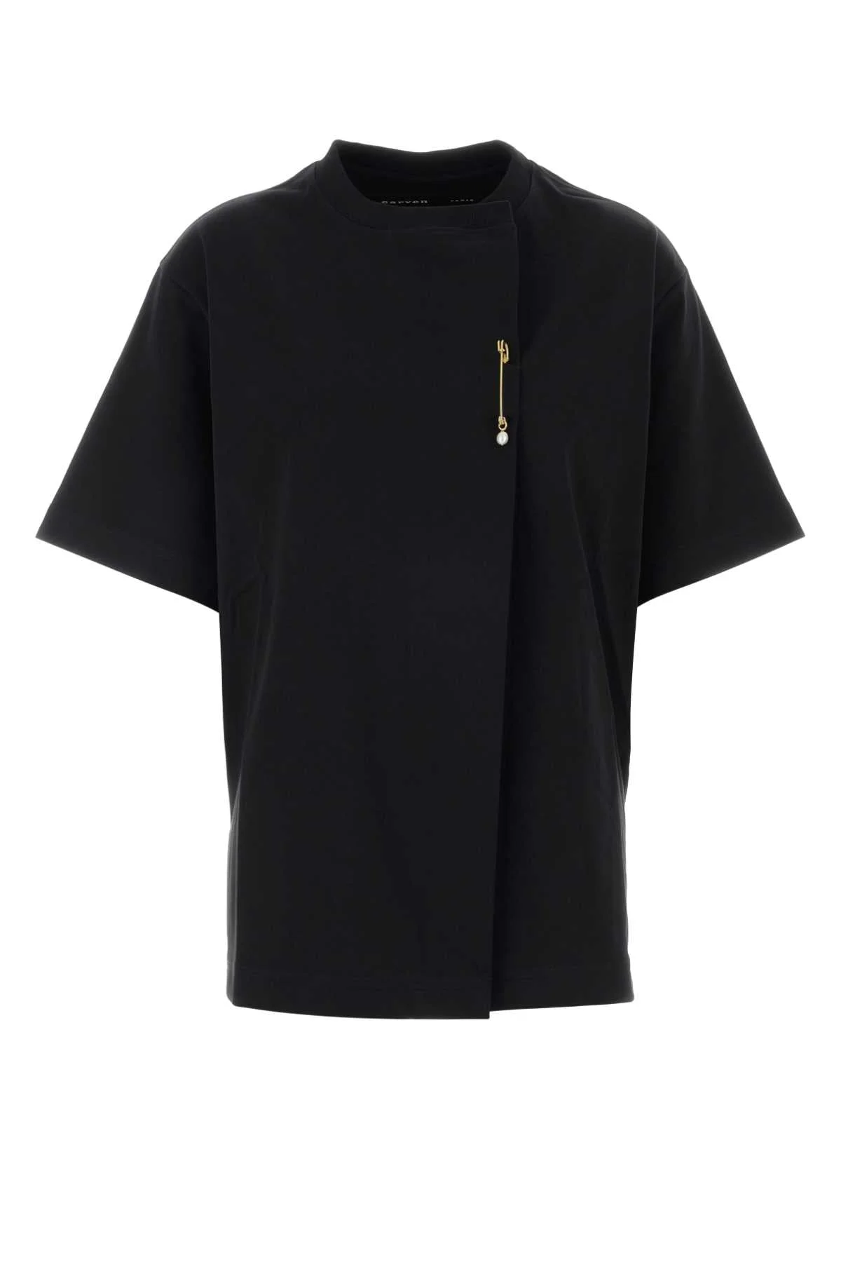 Carven Cotton Crew-Neck T-shirt — Black - 1