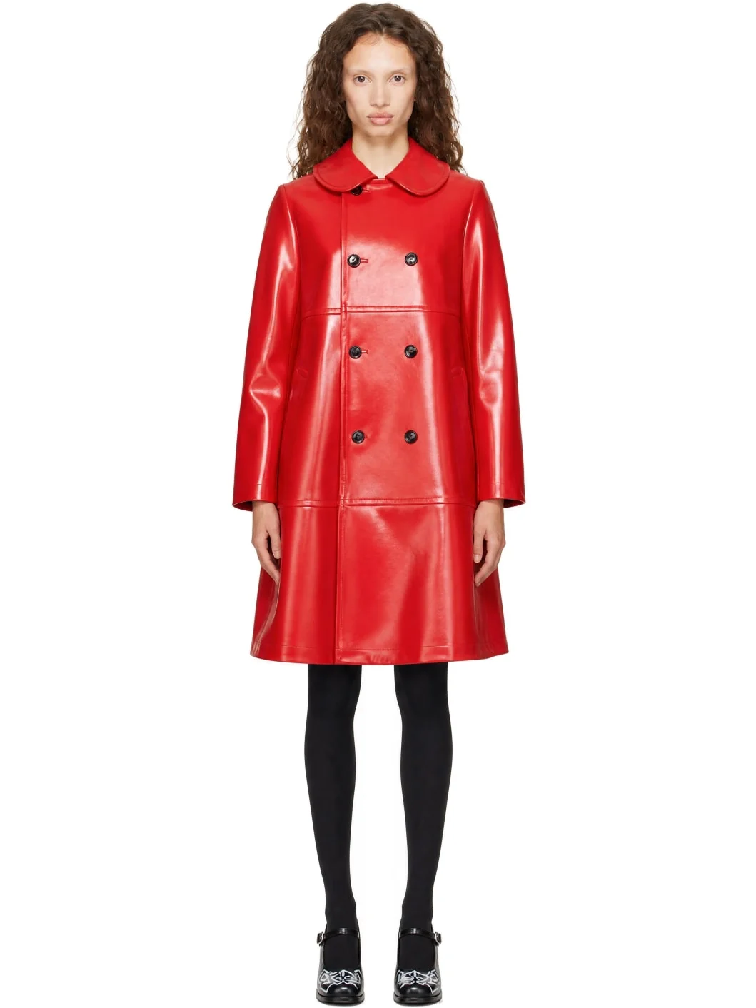 Red Synthetic Leather Coat - 1