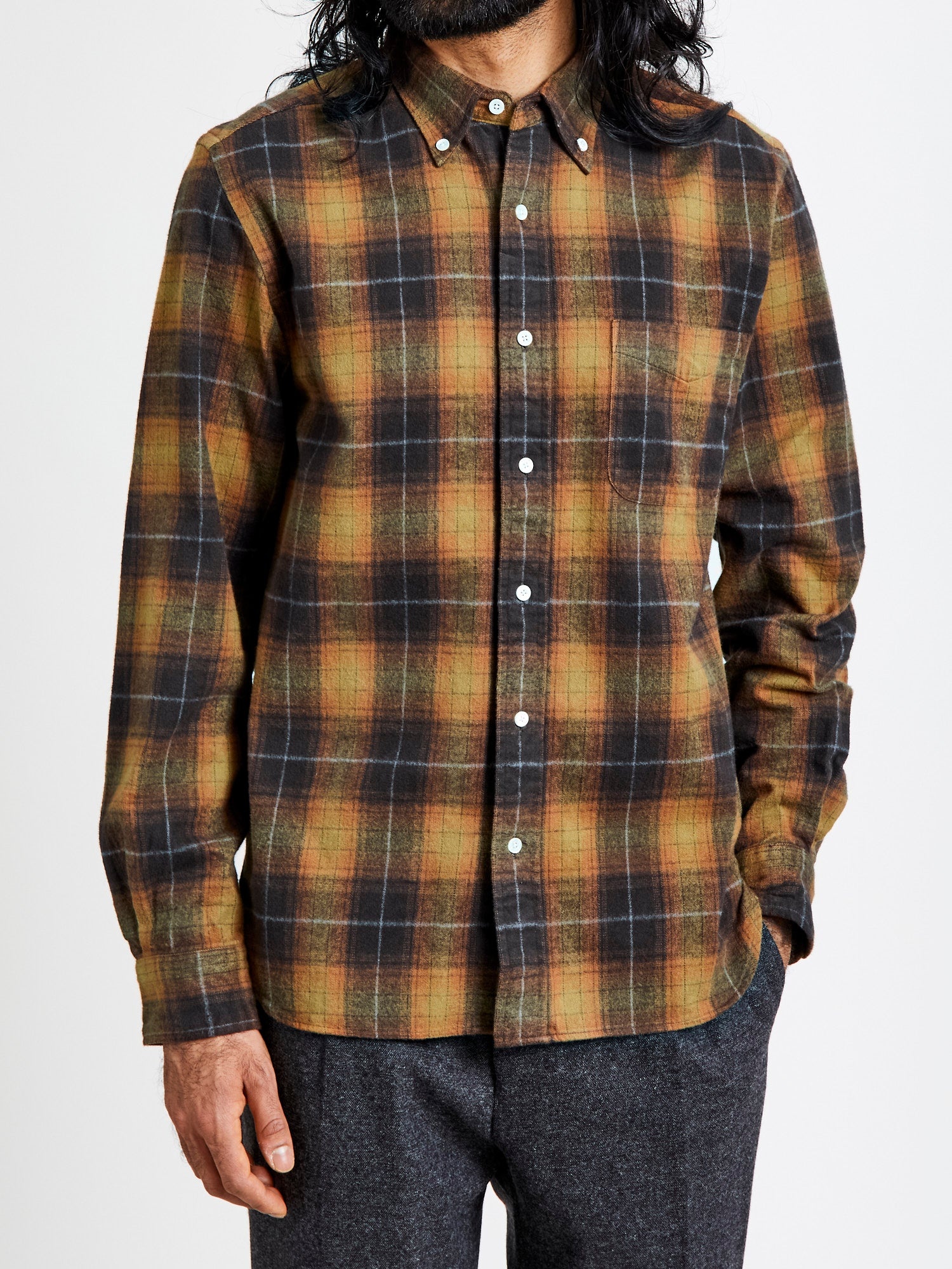 Shaggy Check Button-Down Shirt in Orange - 2