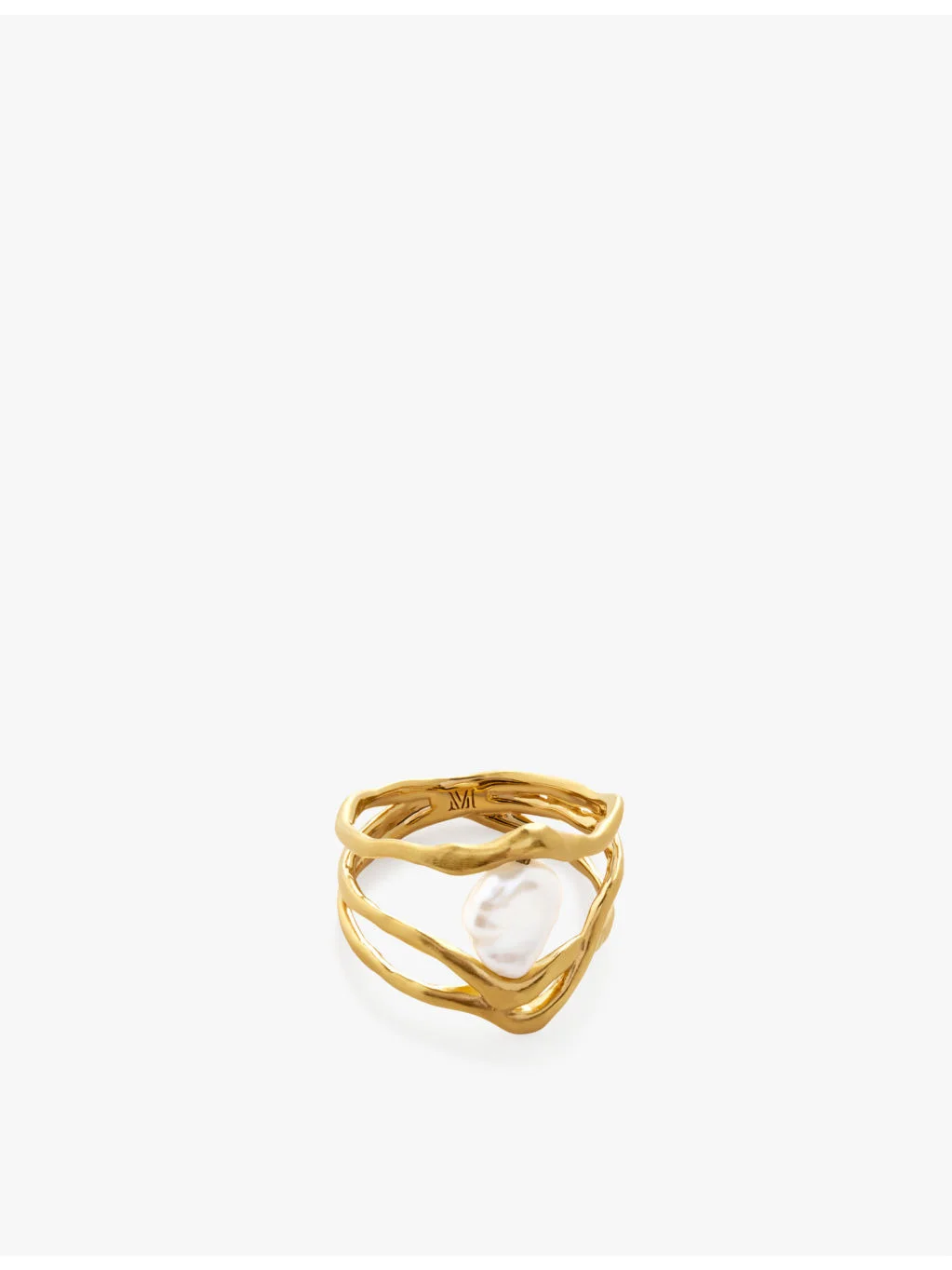 Monica Vinader x Amy Powney Keshi Pearl 18ct yellow gold-plated vermeil sterling-silver and pearl ri - 1