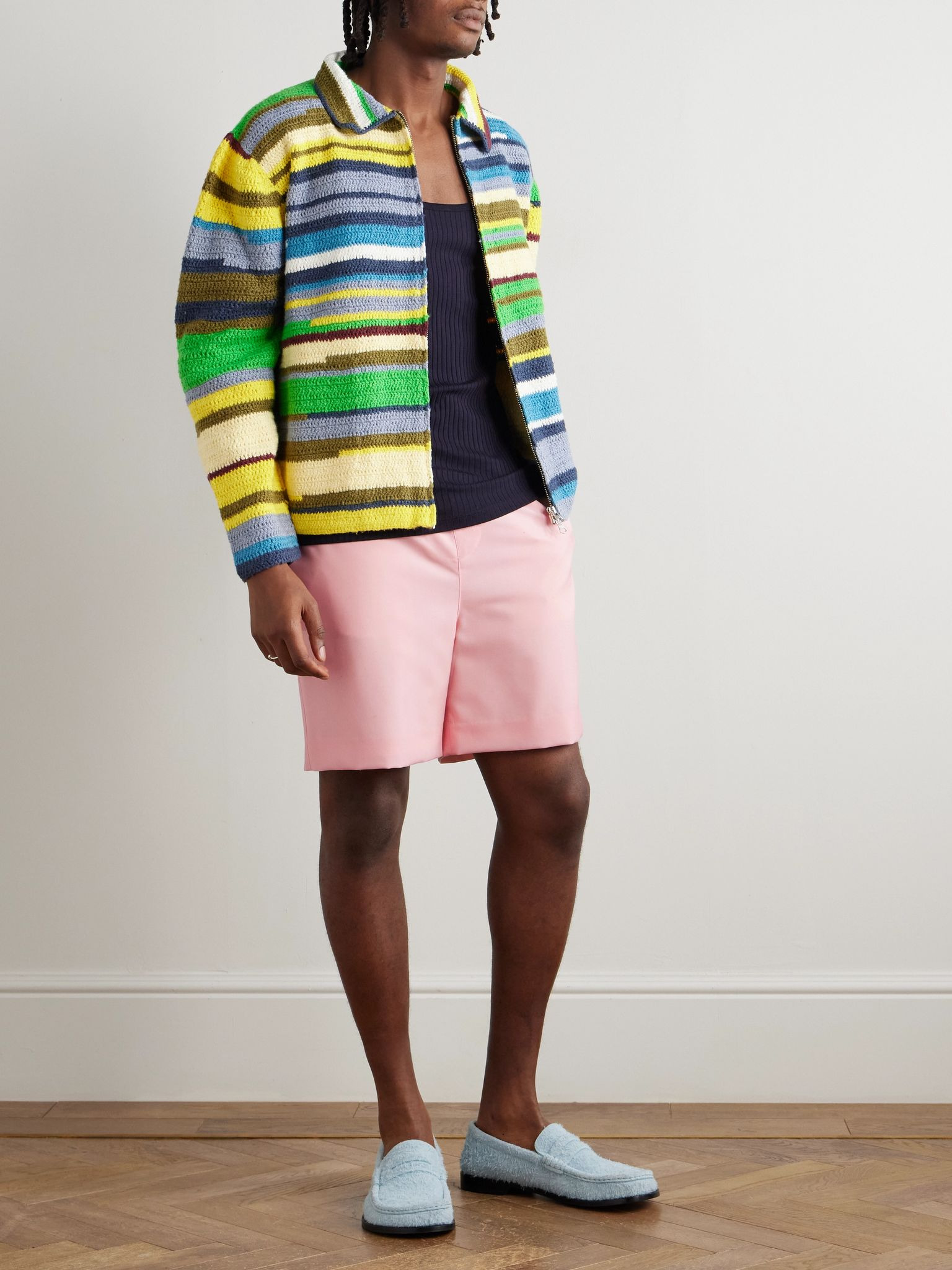 Straight-Leg Logo-Embroidered Wool Shorts Pink - 2
