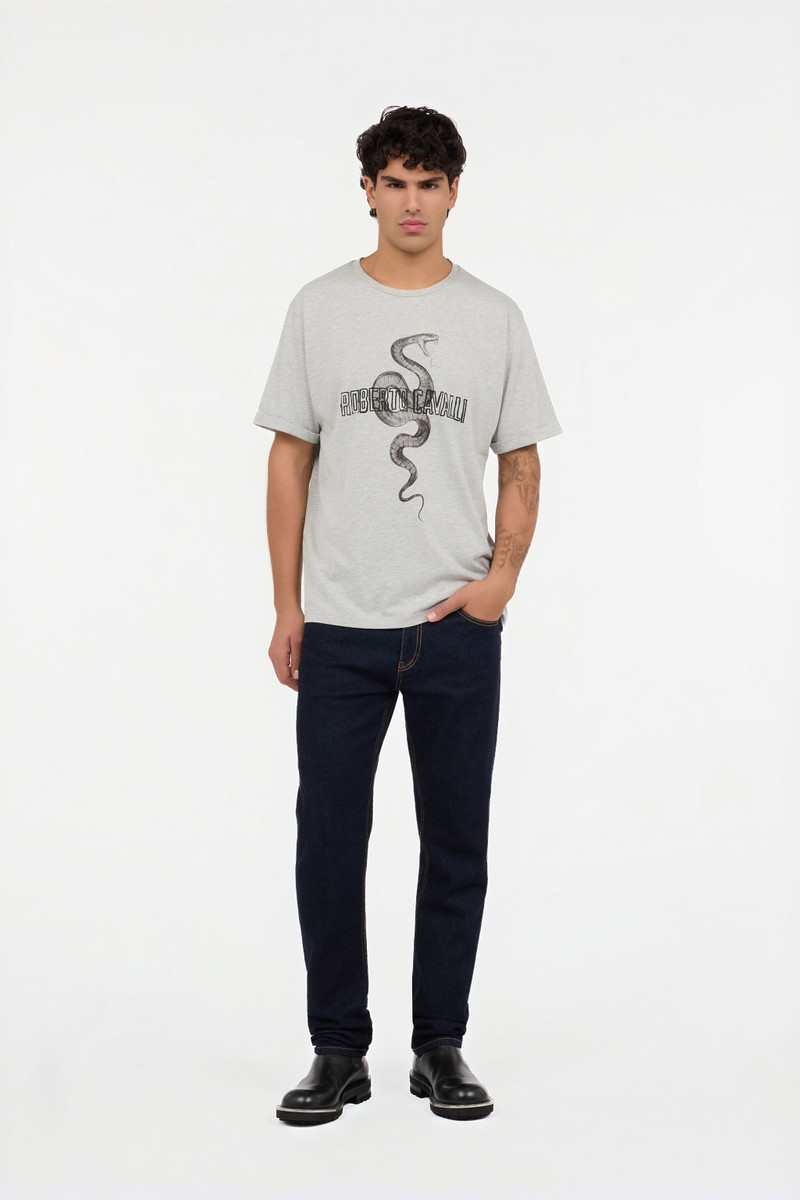 Roberto Cavalli Grey Mélange T-Shirt with Snake and Logo outlook