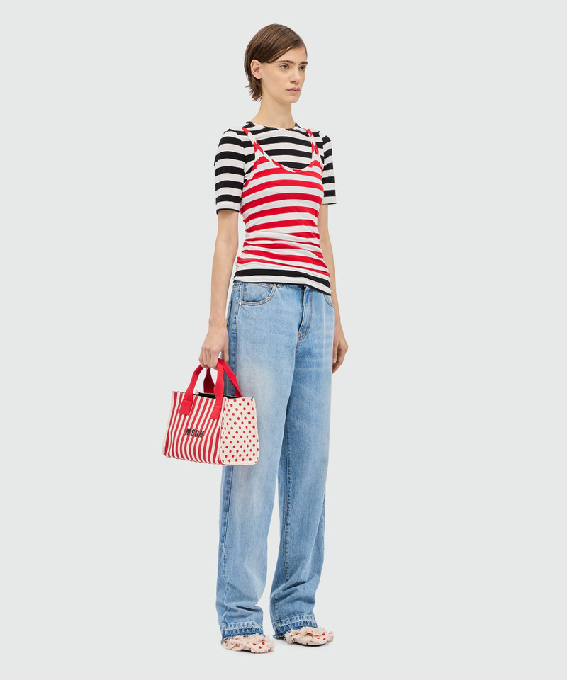 White and red striped jersey top. 5