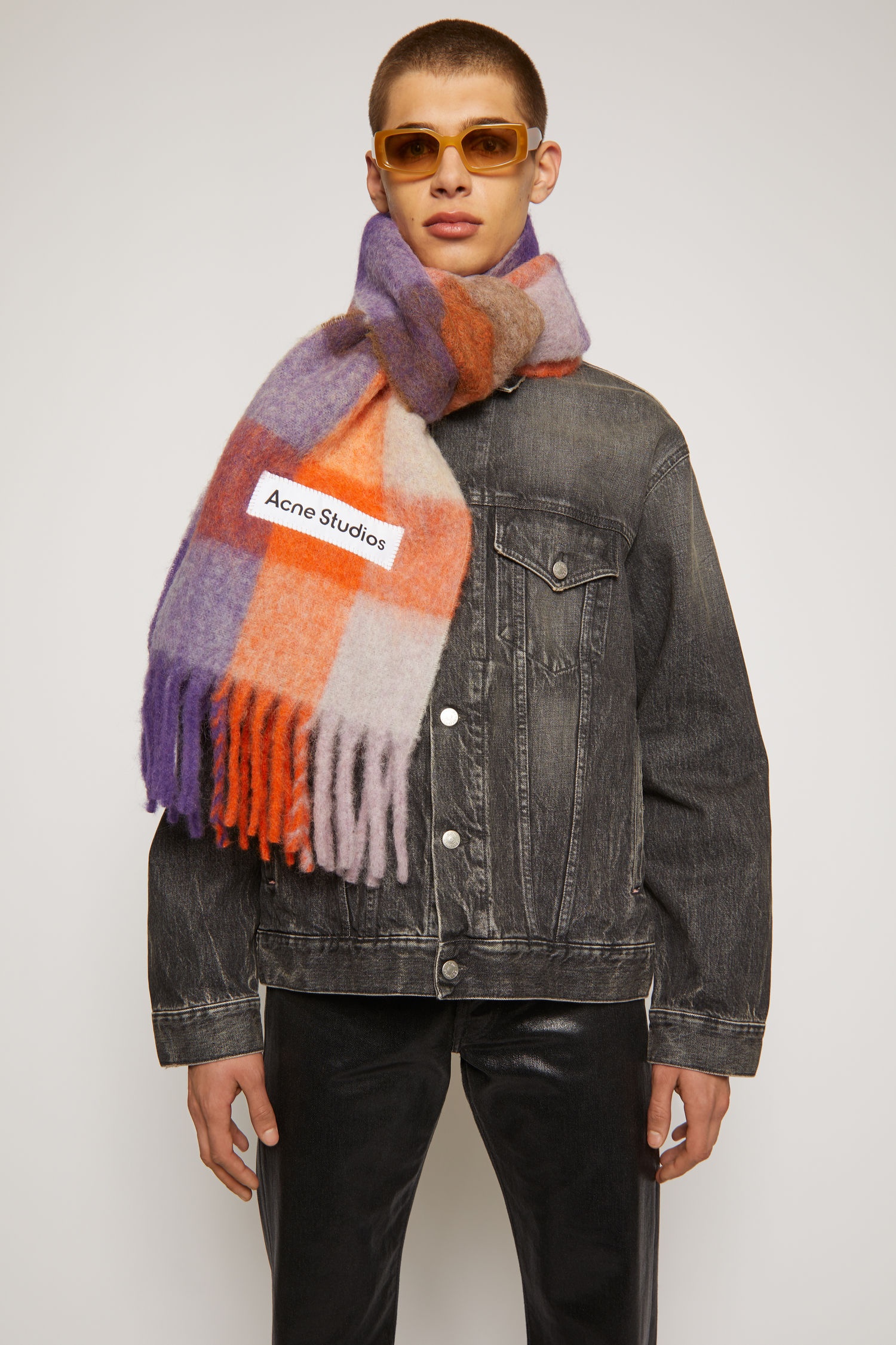 Multi check scarf lilac/orange/brown - 4