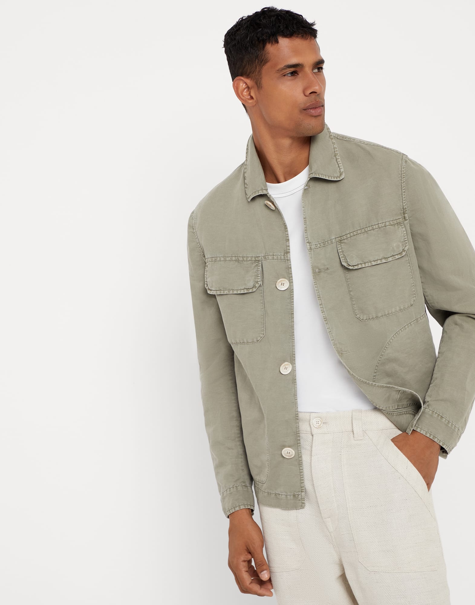 Garment-dyed overshirt in twisted linen and cotton gabardine - 4