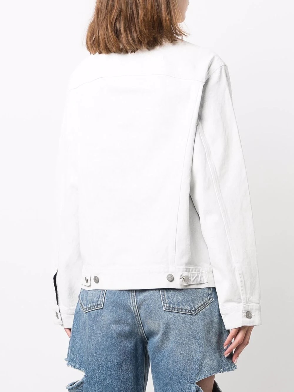 collarless denim jacket - 4