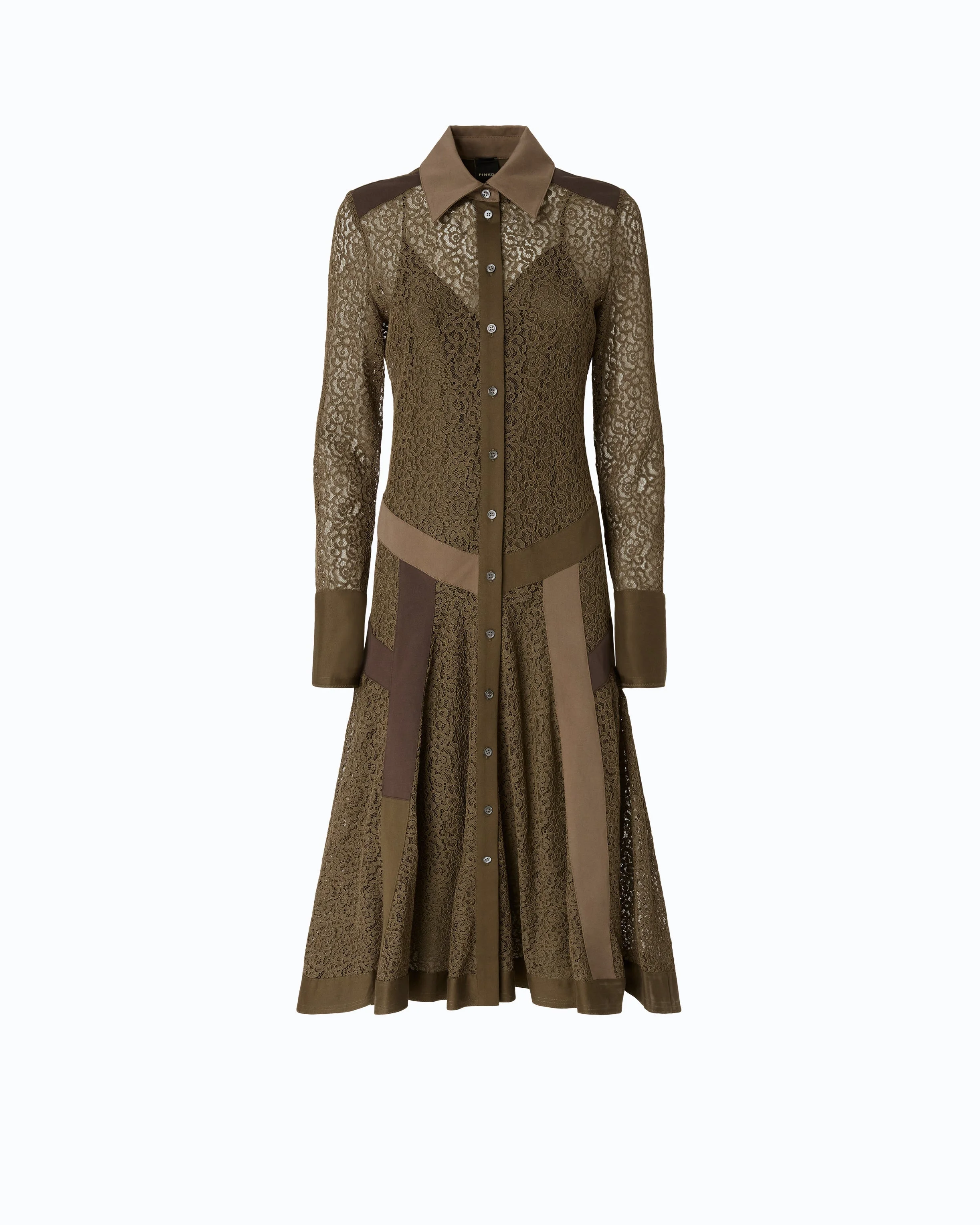 LACE MIDI SHIRT DRESS WITH INSERTS - 1