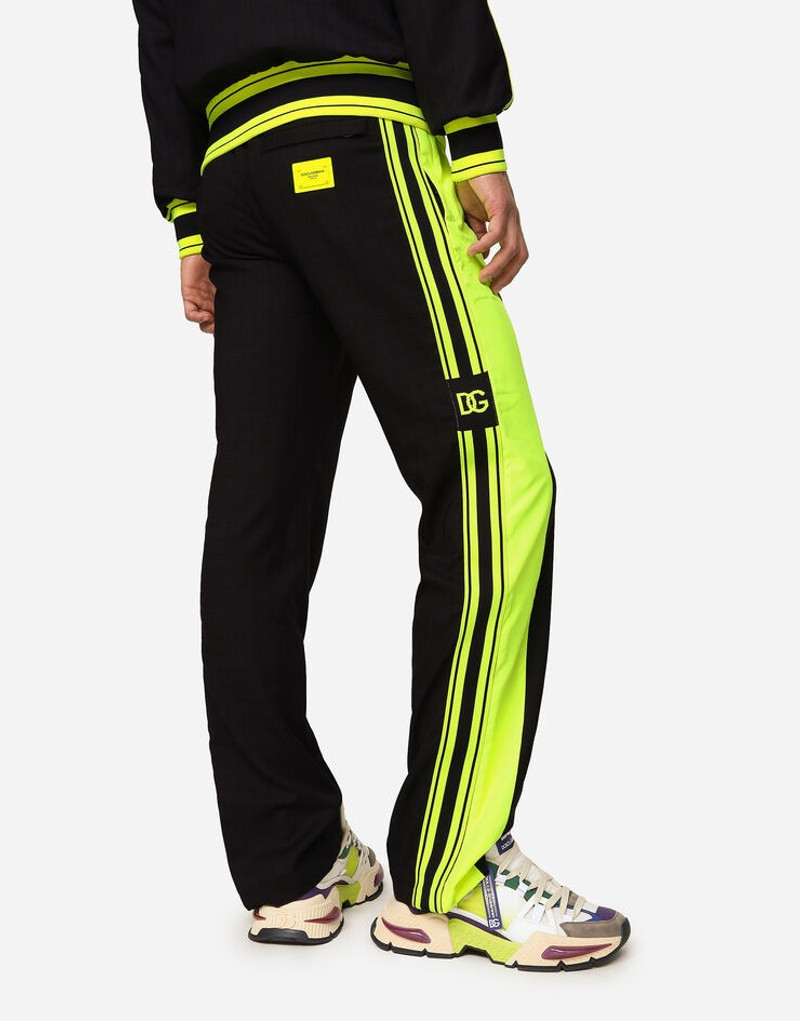Checked wool jogging pants with branded plate 4