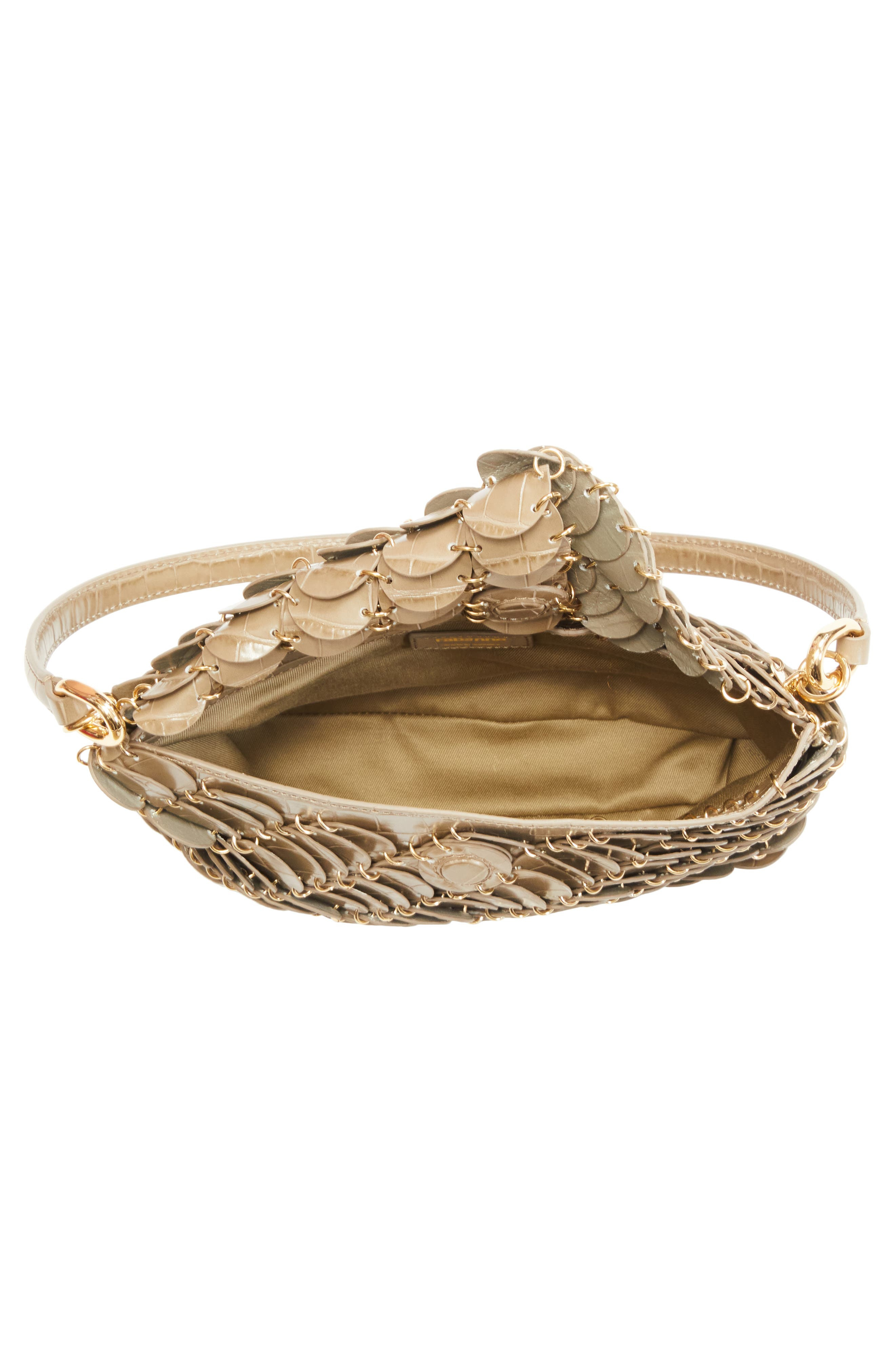 Rabanne Paco Croc Embossed Leather Shoulder Bag in Taupe /Gold at Nordstrom - 4