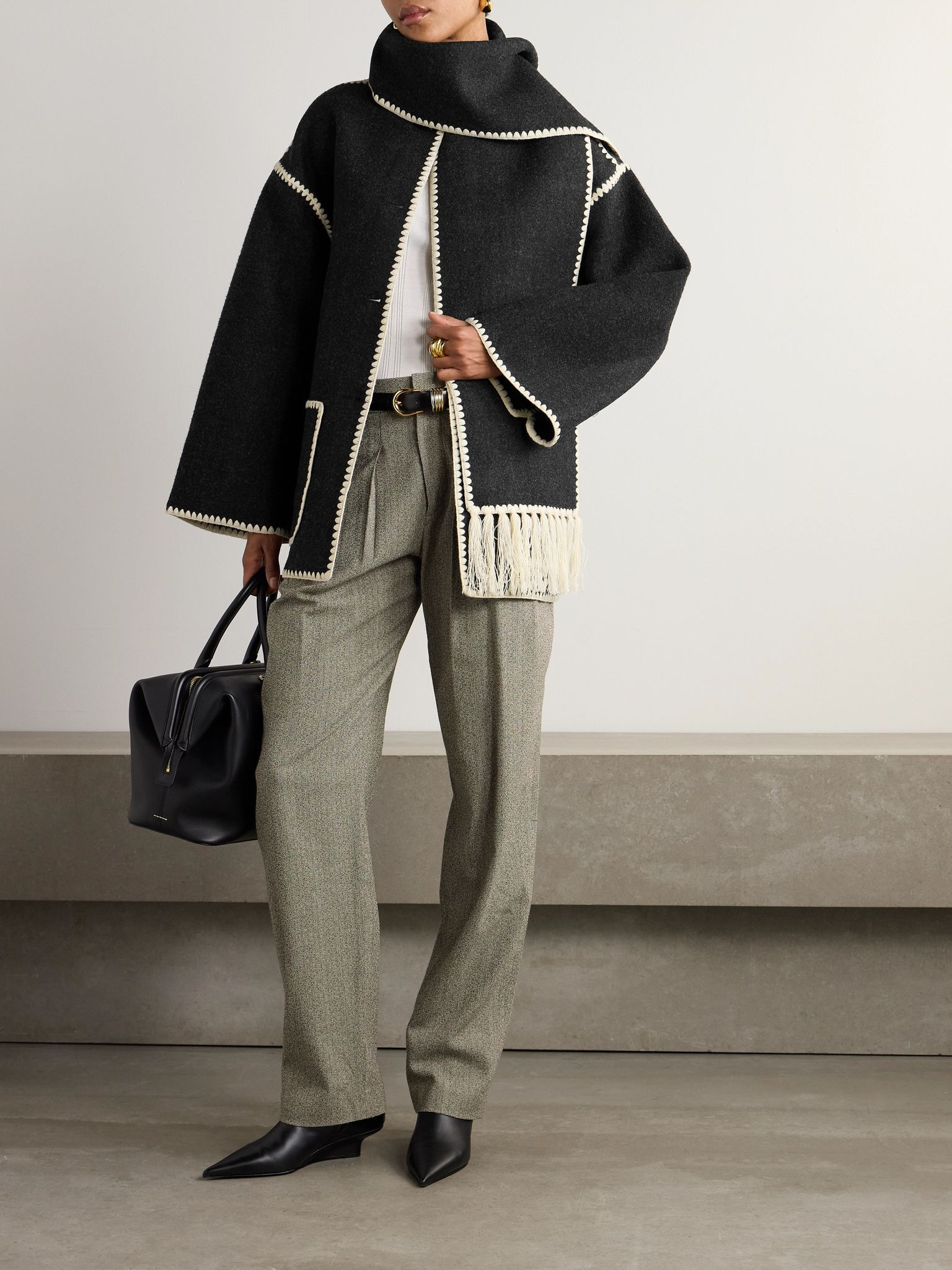 Draped fringed wool-blend jacket Dark gray - 2