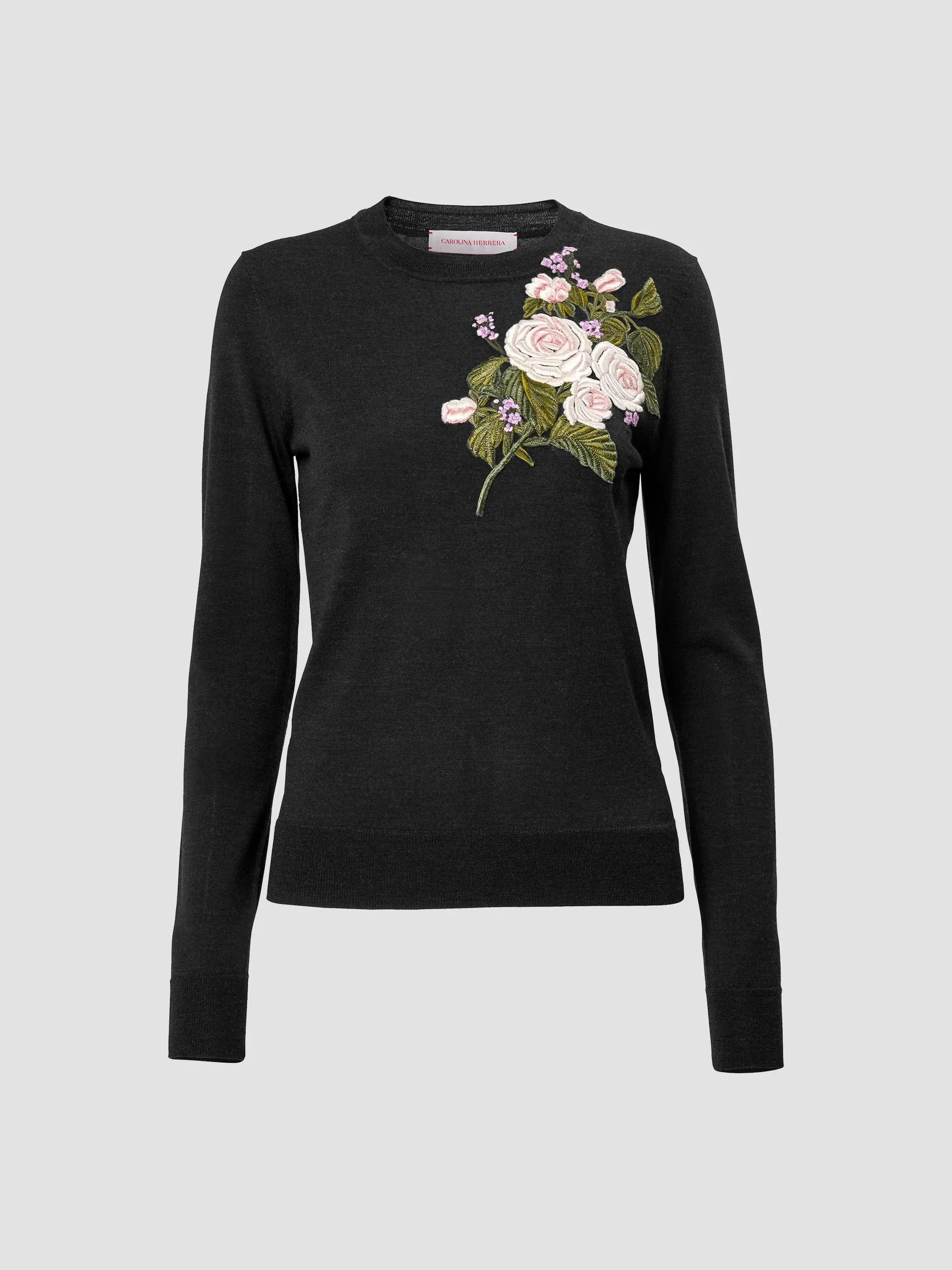 Women's Chalet Floral-Embroidered Wool Sweater - Charcoal Grey - 1