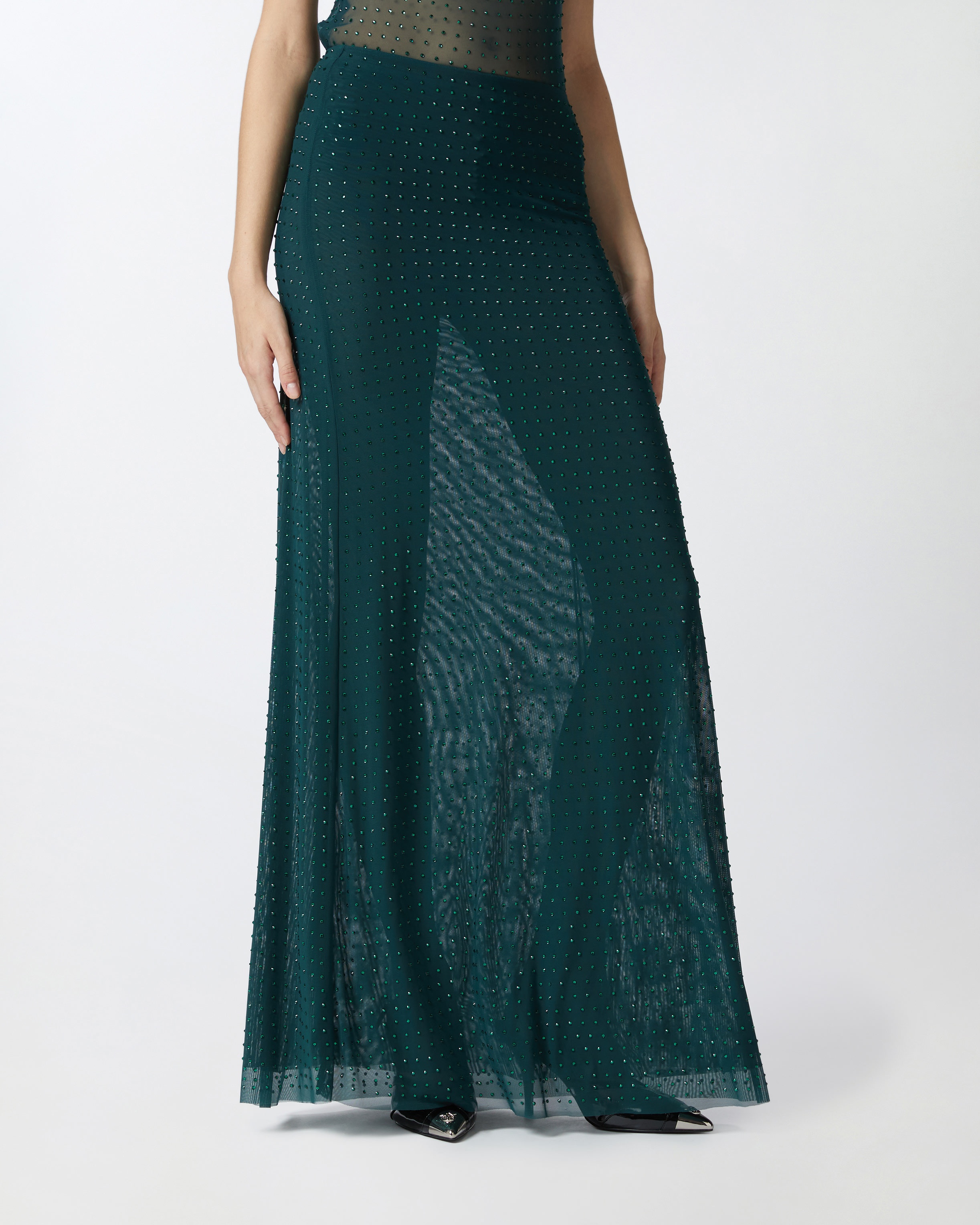 FULLY RHINESTONED LONG TULLE SKIRT - 3