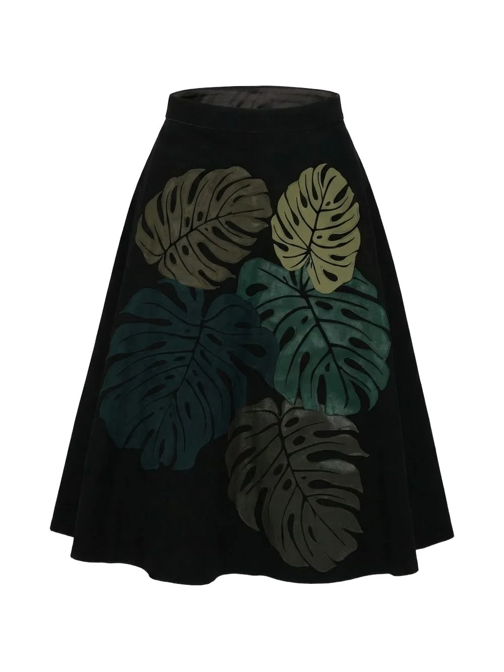 leaf-patchwork A-line skirt - 1