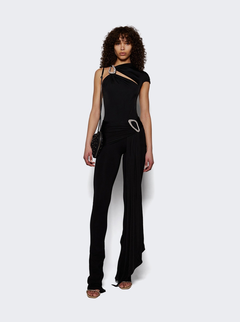 Crystal Buckle & Drape Overlay Trousers Black - 5