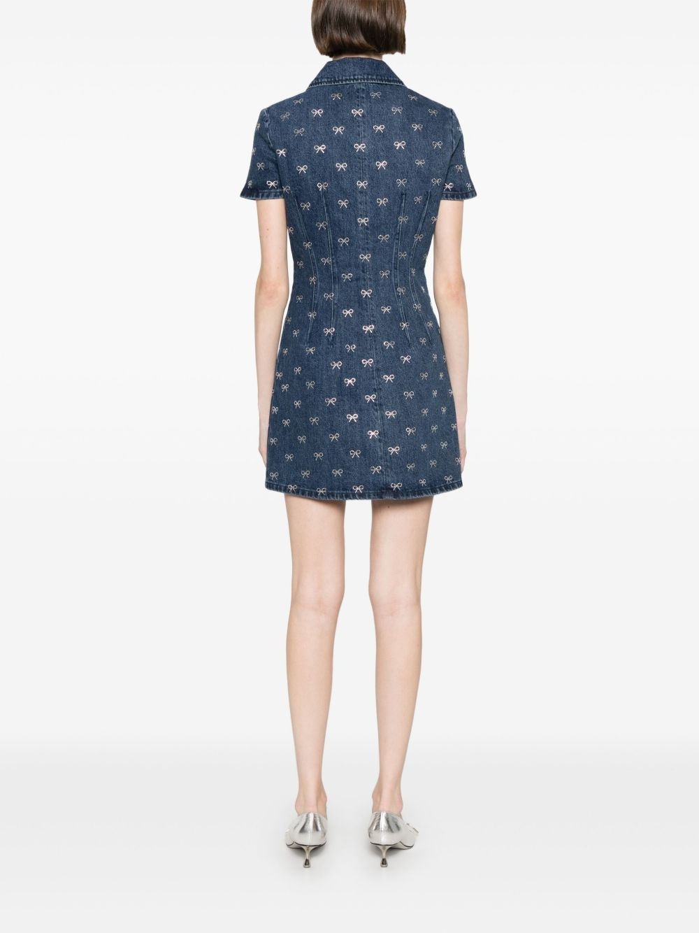 bow-embellished denim mini dress - 4
