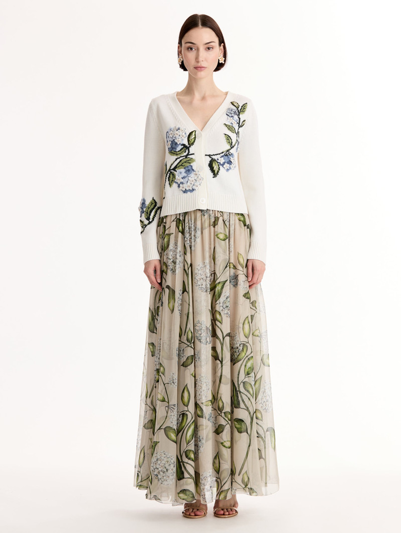 Oscar de la Renta PORCELAIN FLOWER JACQUARD CARDIGAN outlook