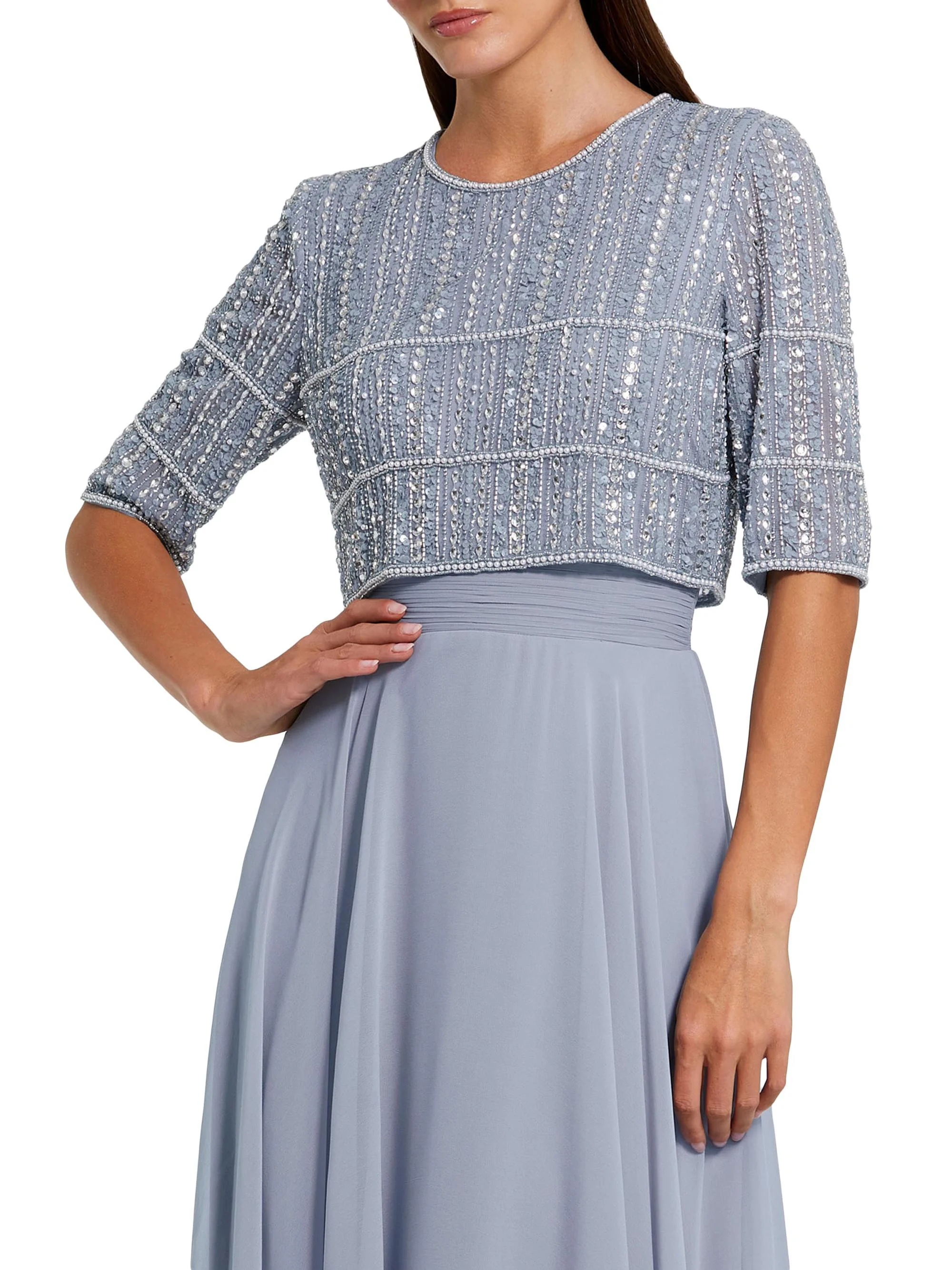 Women's Bead-Embellished Chiffon Gown - Powder Blue - 1