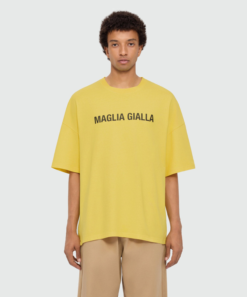 MSGM Yellow short-sleeve cotton jersey T-shirt with printed quote on the front outlook