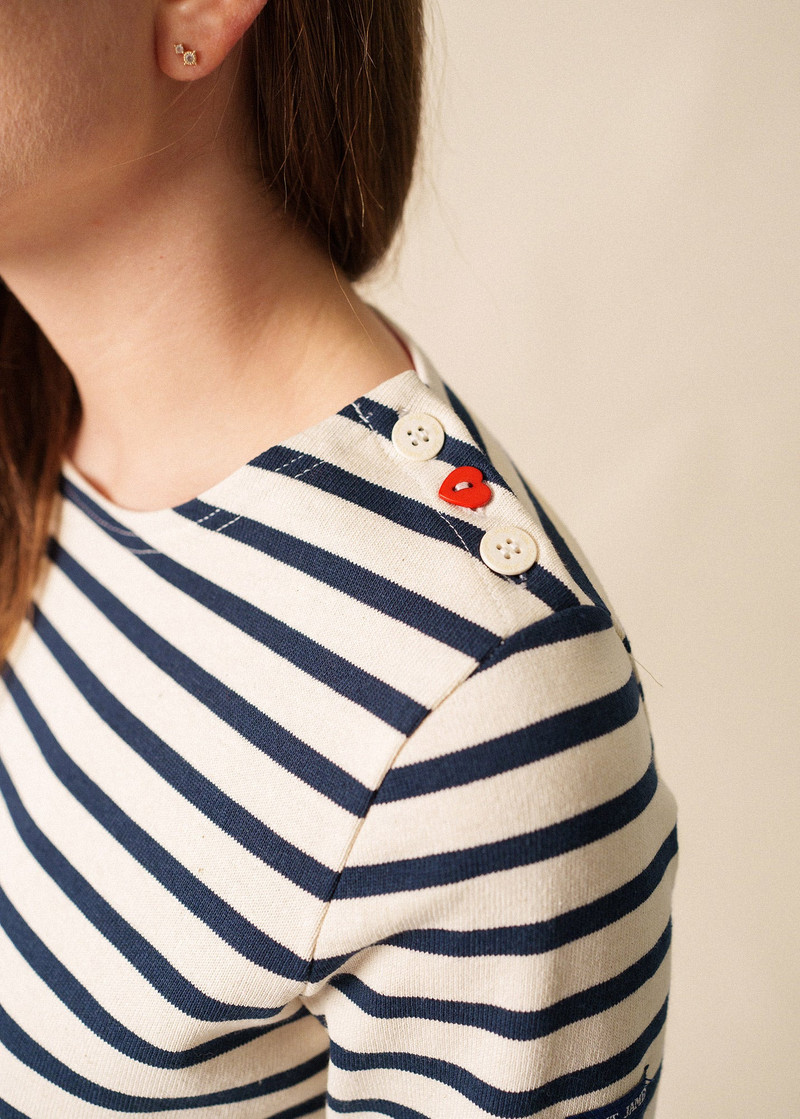 MERIDAME COEUR - Breton Striped Shirt with Heart-Shaped Buttons | Heavyweight Cotton | Women Fit 1