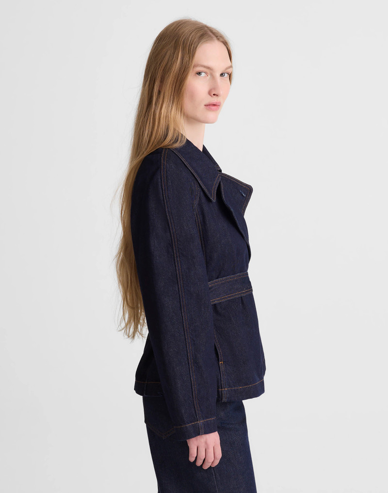 Denim Double-Breasted Crop Trench Coat 4