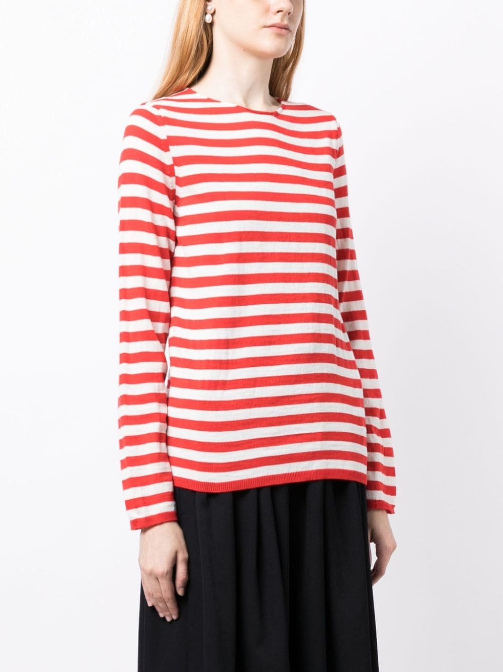 stripe-pattern crew neck jumper - 3