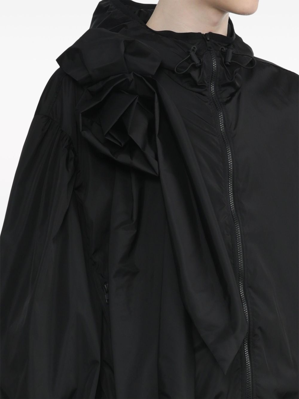 Simone Rocha PUFF SLEEVE TECH NYLON JACKET WITH PRESSED ROSE BLACK ...